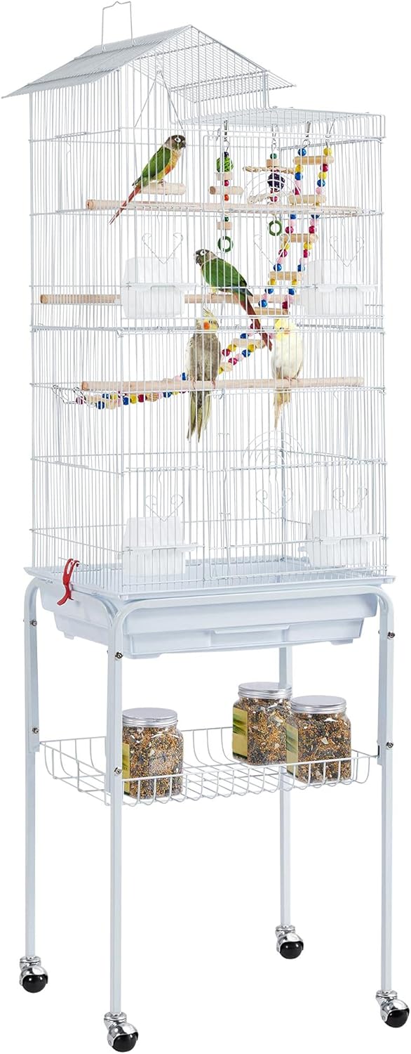 Yaheetech Bird Cage 64'' Medium Small Parrot Parakeet Bird Cages with Detachable Rolling Stand for Parrot Lovebirds Finches Parakeets Budgie Parrotlet Conures, Pet Flight Birdcage