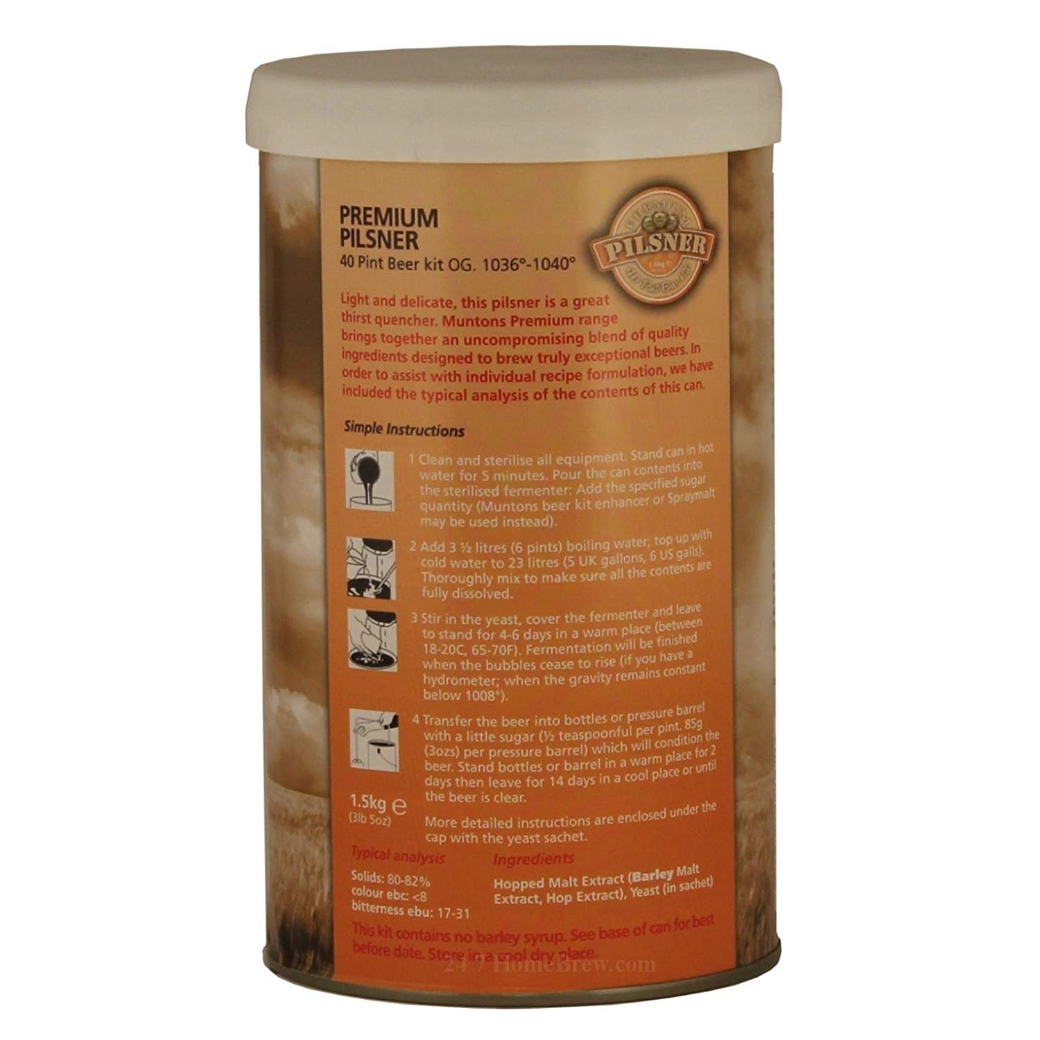 Muntons Beer Making Kit - Pilsner Premium Premium Range Kit - Includes Beer Making Ingredients - Home Brewing Kit Makes 66 Bottles of Beer (23