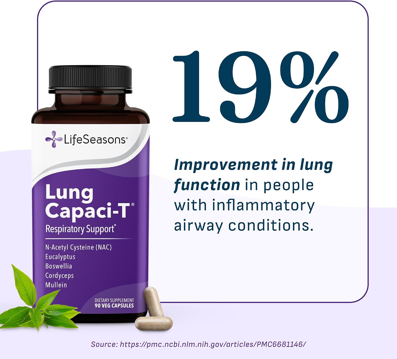 Lung Capaci-T - Respiratory Support Supplement - CoQ10, N-Acetyl Cysteine, Boswellia, Eucalyptus, Mullein, Green Tea