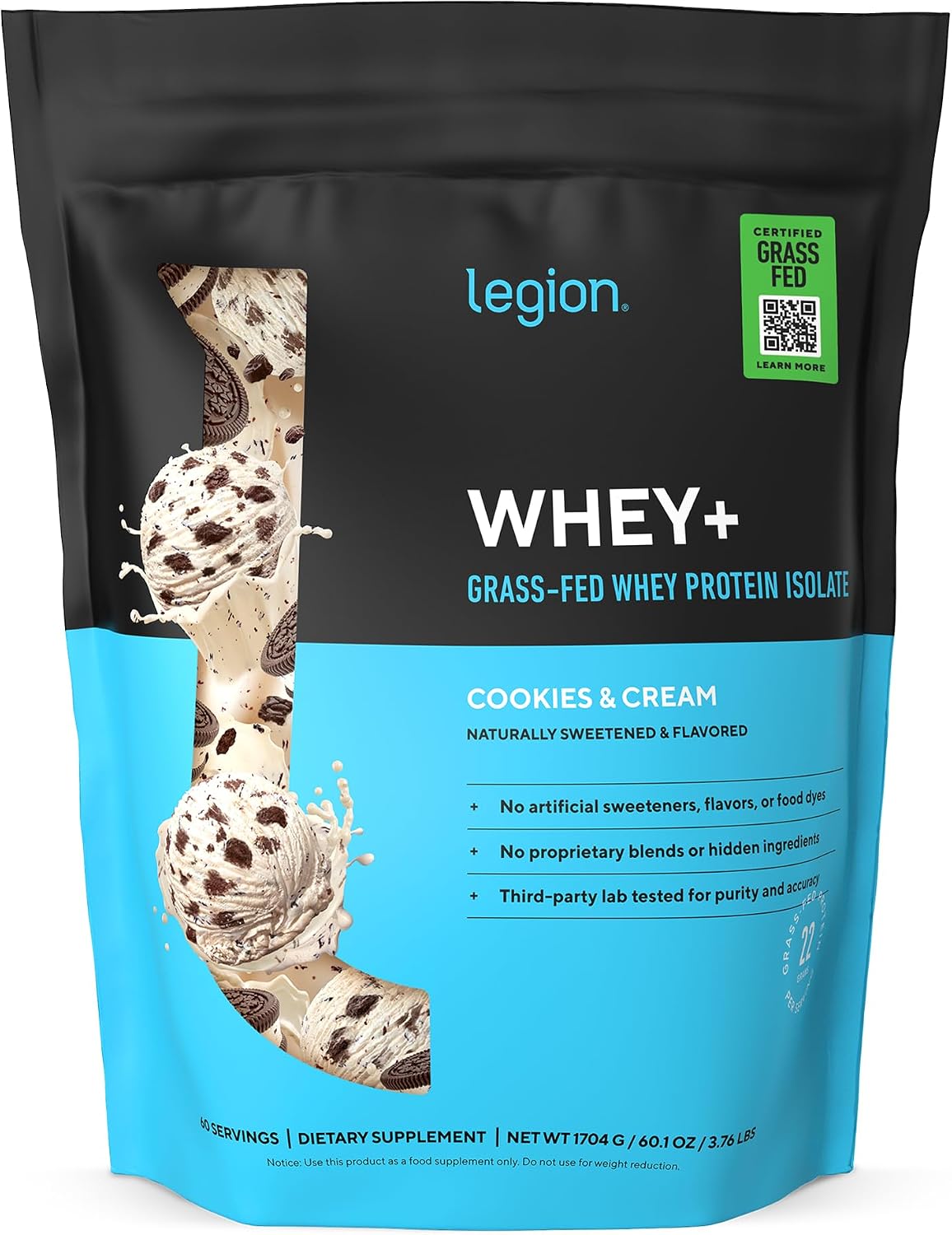 LEGION Whey+ Protein Whey Isolate from Grass Fed Cows (French Vanilla, 30 Servings) - Whey Protein Isolate Powder, Low Calorie, Non-GMO, Sugar Free, Lactose and Gluten Free, All Natural Protein Powder