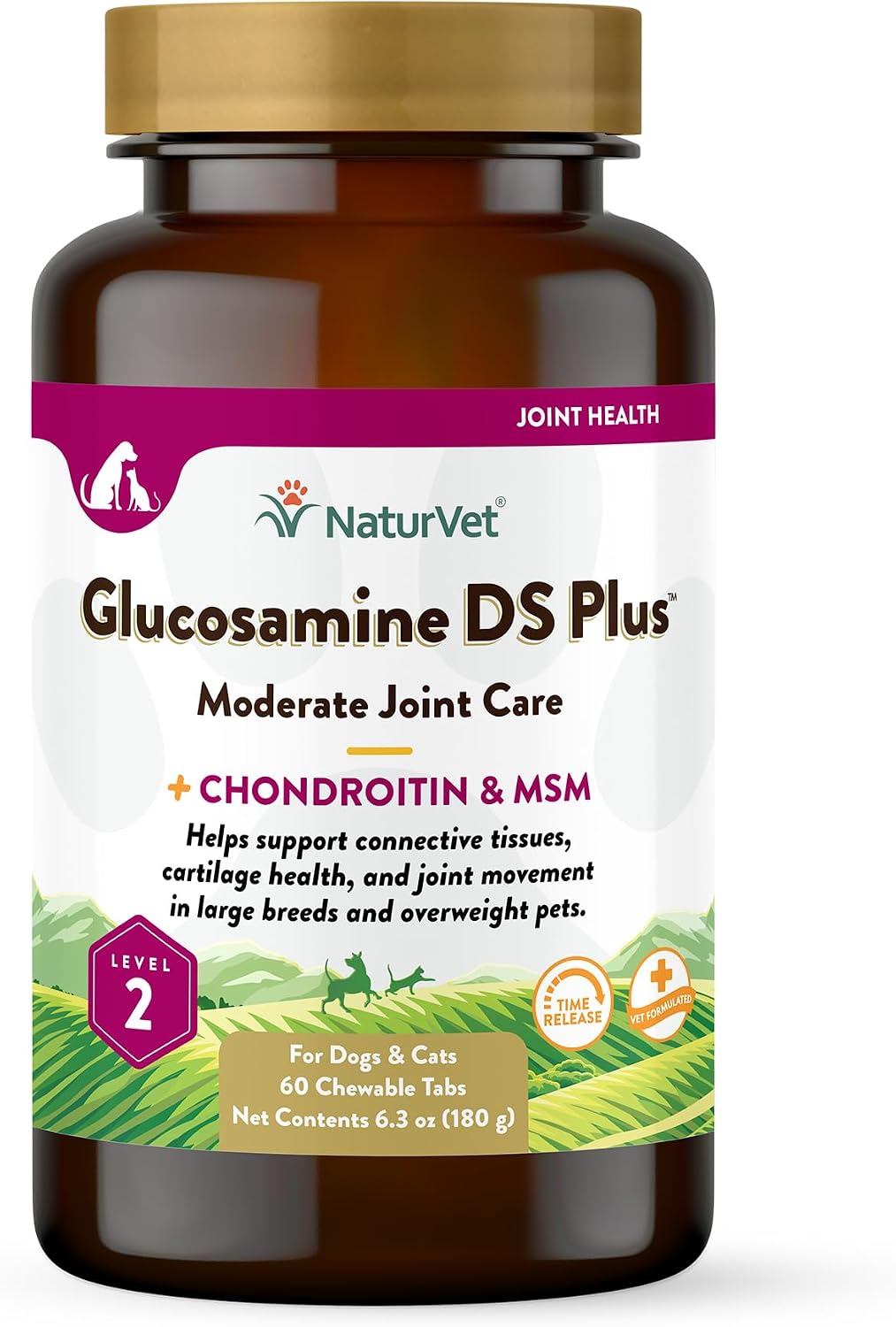 NaturVet – Glucosamine DS Plus - Level 2 Moderate Care – Supports Healthy Hip & Joint Function – Enhanced with Glucosamine, MSM & Chondroitin – for Dogs & Cats–70 Soft Chews