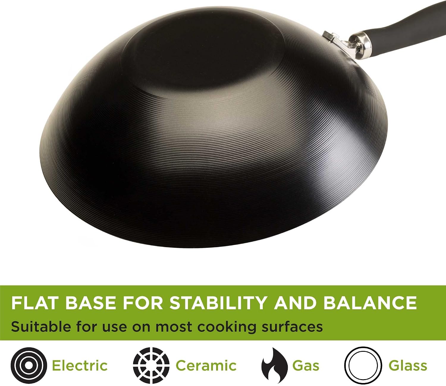 Ecolution Non-Stick Carbon Steel Wok with Soft Touch Riveted Handle, 8",Black