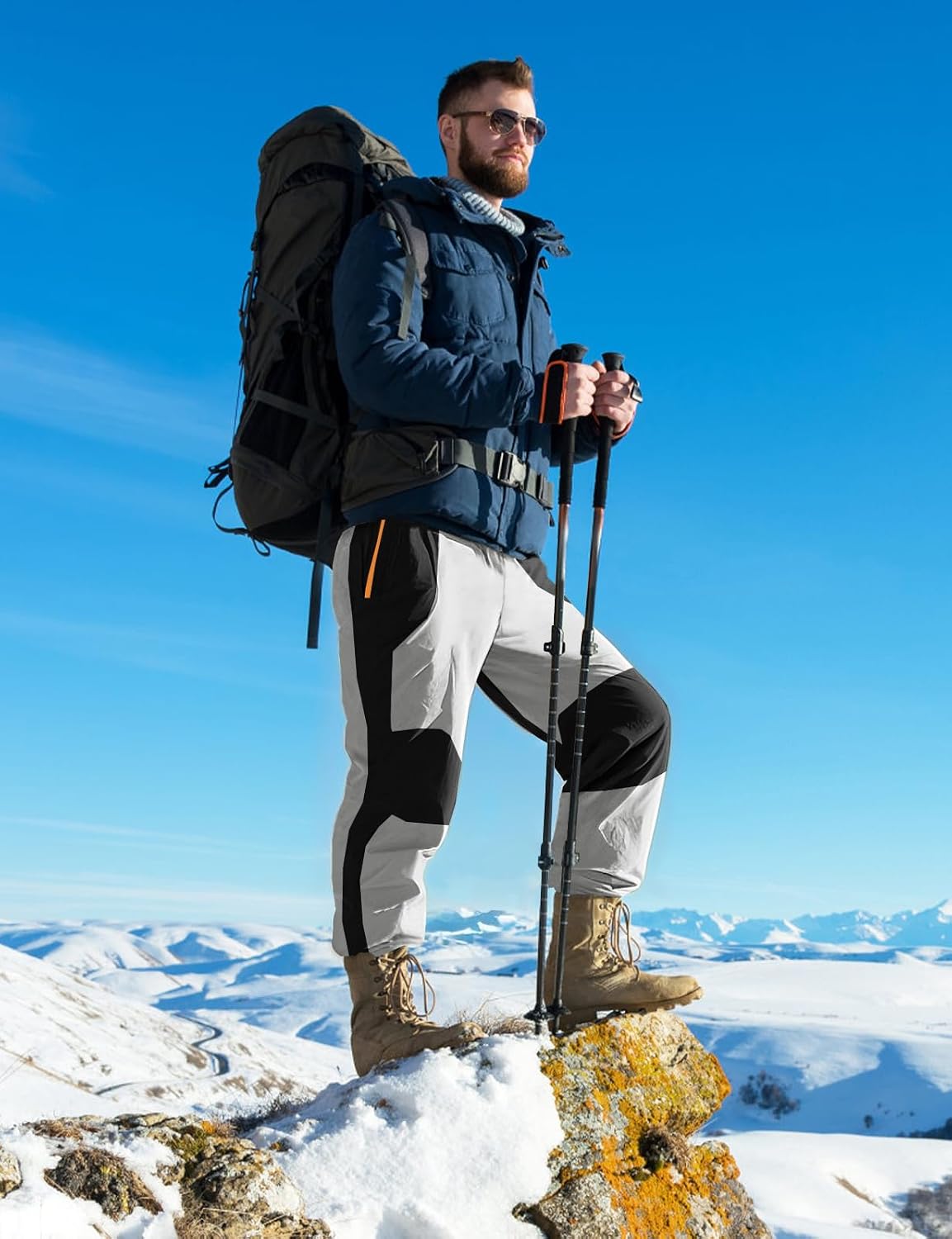 TBMPOY Men's Snow Ski Hiking Pants Waterproof Winter Fleece Lined Pants Camping Skiing Ice Fishing Pants with Belt