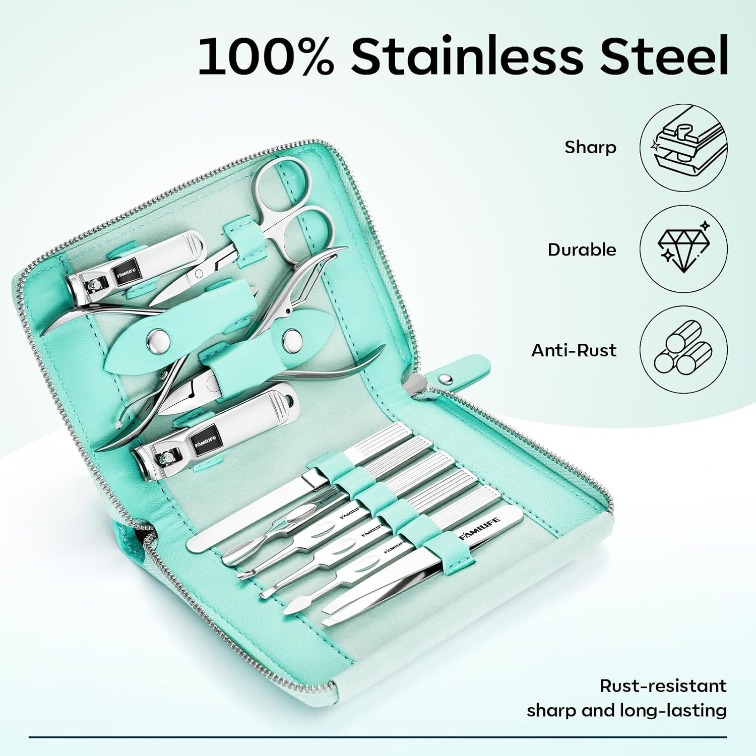 FAMILIFE Stainless Steel Manicure Set 11-in-1 Professional Nail Clipper Kit