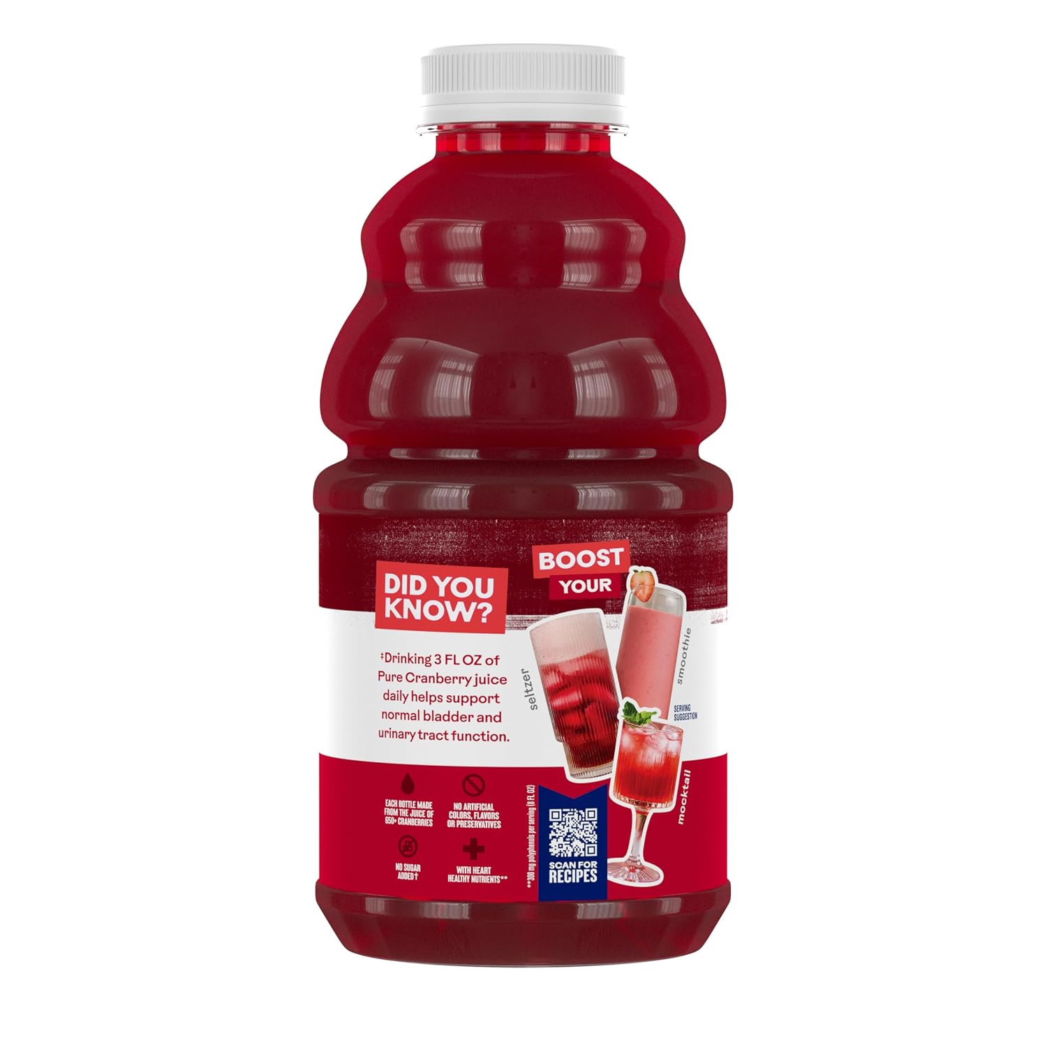 Ocean Spray® Pure Unsweetened Cranberry, 100% Cranberry Juice From Concentrate, 32 Fl Oz Bottle (Pack of 8)