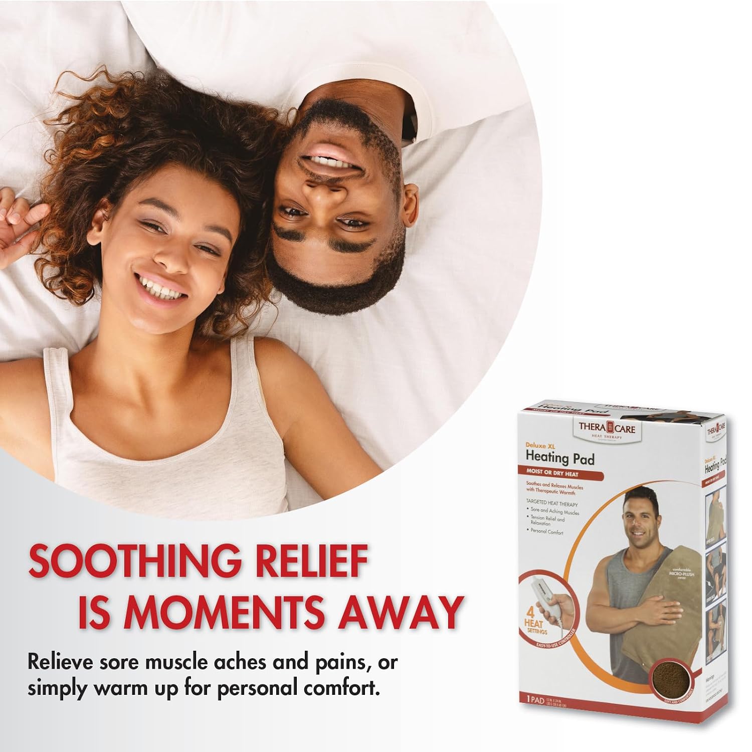 Deluxe Heating Pad Moist/Dry Heat Therapy | Moist & Dry Heat Therapy for Sore Muscles, 4 Heat Settings, Sponge Included, Machine-Washable Cover