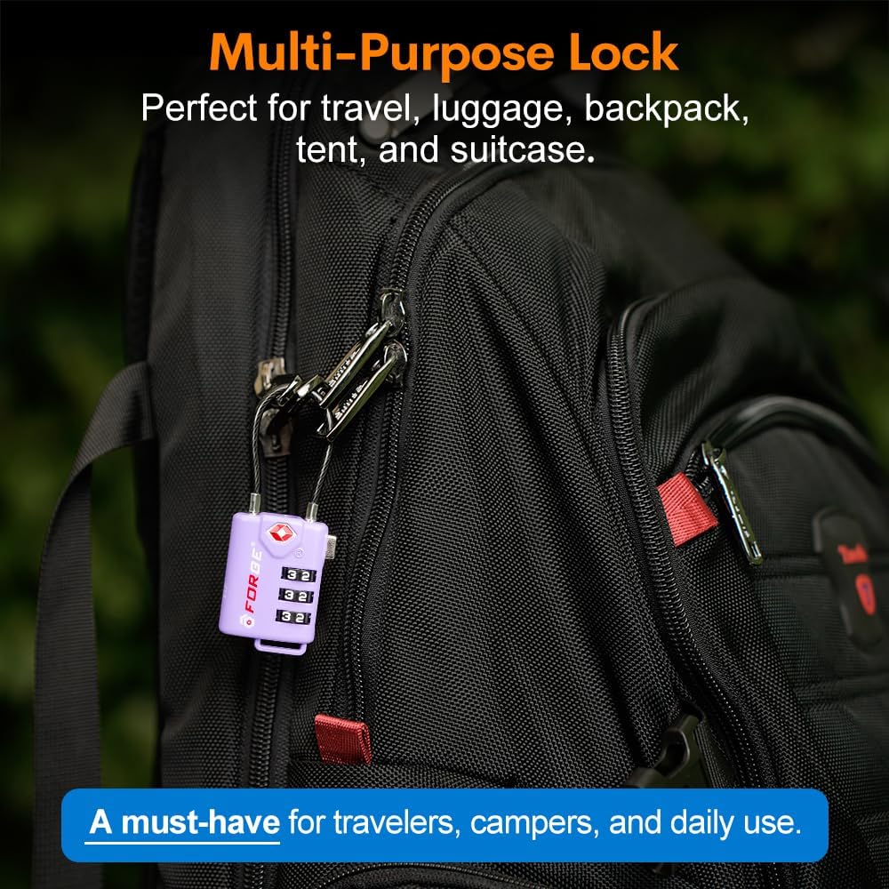 TSA Approved Cable Luggage Locks, Re-settable Combination with Alloy Body