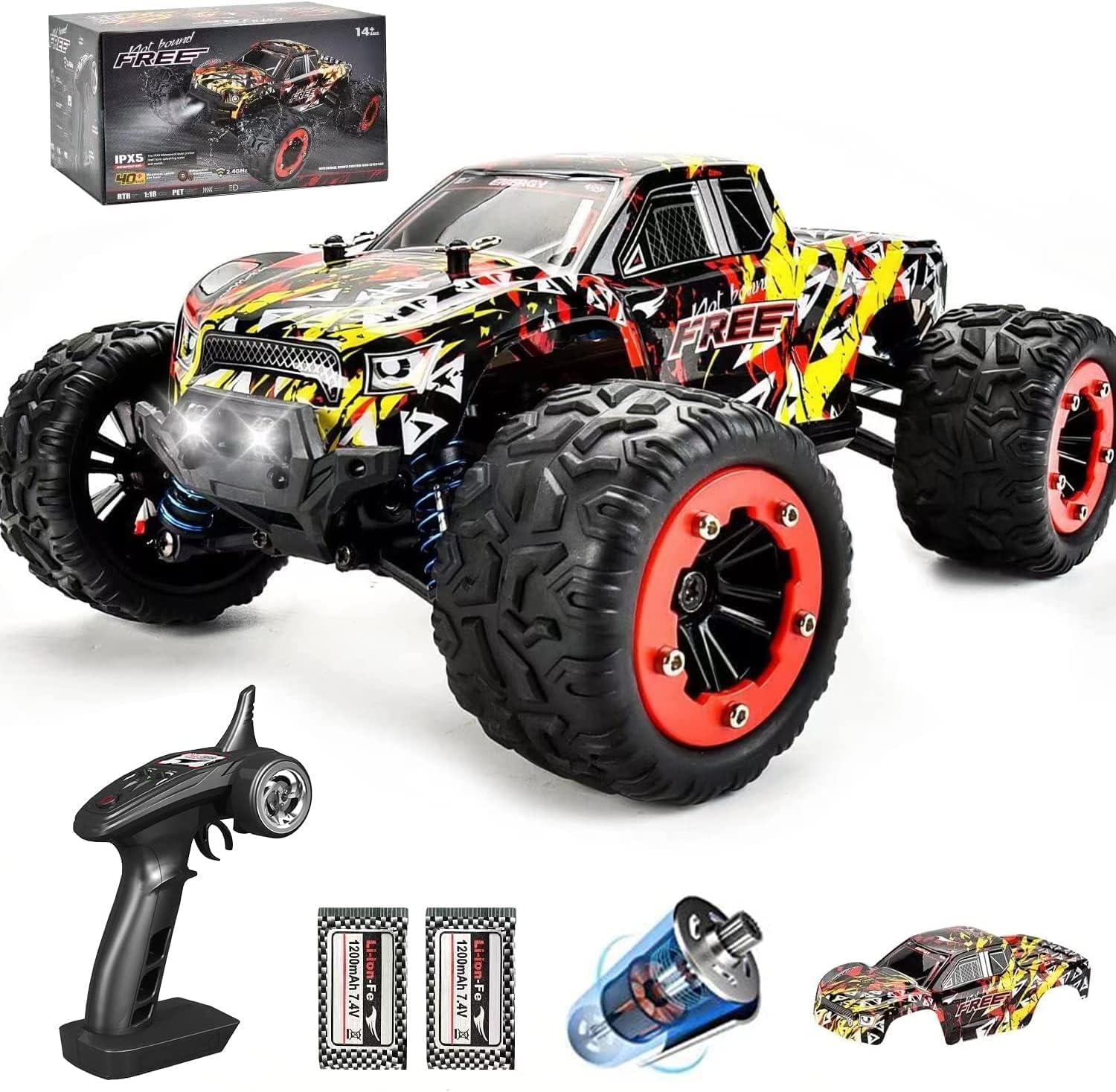 1:16 Scale All Terrain Fast RC Cars for Adults 40KPH, 4WD Electric Off-Road Remote Control Monster Truck with Metal Chassis, 2.4Ghz High Speed Car, Waterproof RC Truck with 2 Batteries for Boys & Kids