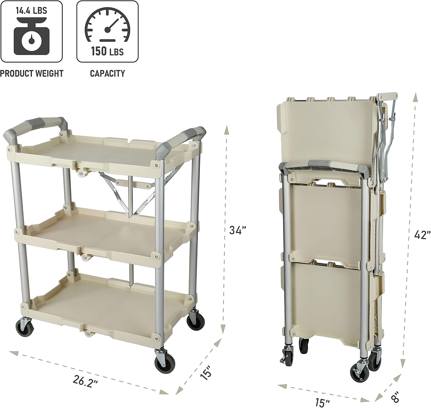 Olympia Tools 85-188 Pack-N-Roll Folding Collapsible Service Cart, 150LB Capacity, Black