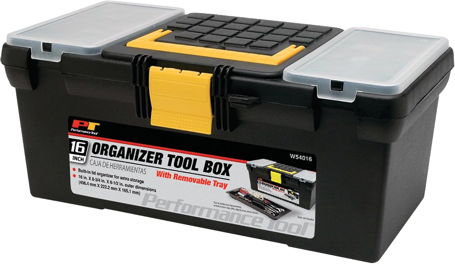 Performance Tool W54026 26 in. Steel Tool Box with Removable Tote | Heavy duty steel storage box and organizer. Recessed ergonomic comfort handle. Strong double latch with padlock eyehole