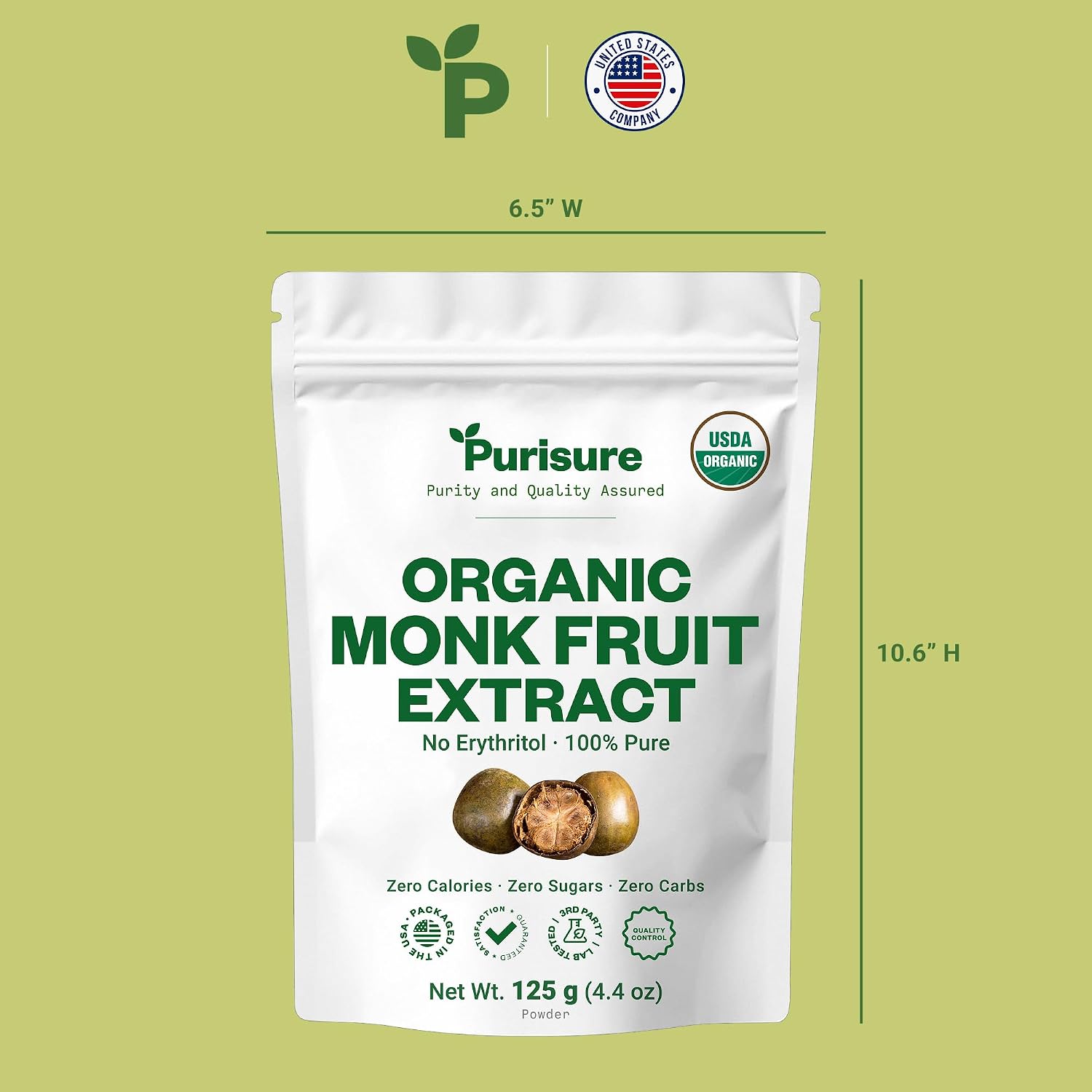 Organic Monk Fruit Extract Powder, 125g (4.4oz), No Fillers Pure USDA Organic Monk Fruit Extract Sweetener with No Aftertaste, Non-GMO, Zero Calorie & Zero Carbs, Keto & Paleo Friendly 403 Servings
