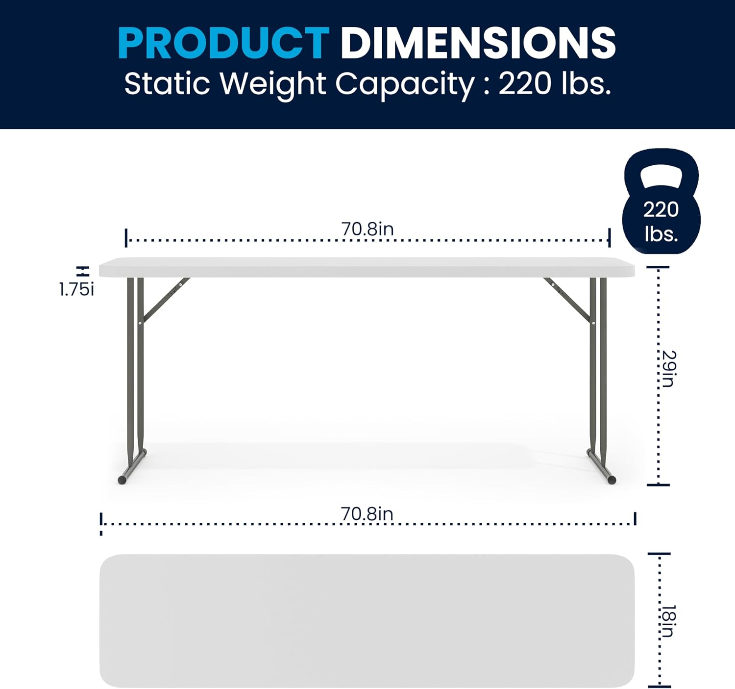Flash Furniture 6 ft Plastic Folding Training Table, Granite White | Durable Construction, Commercial Use