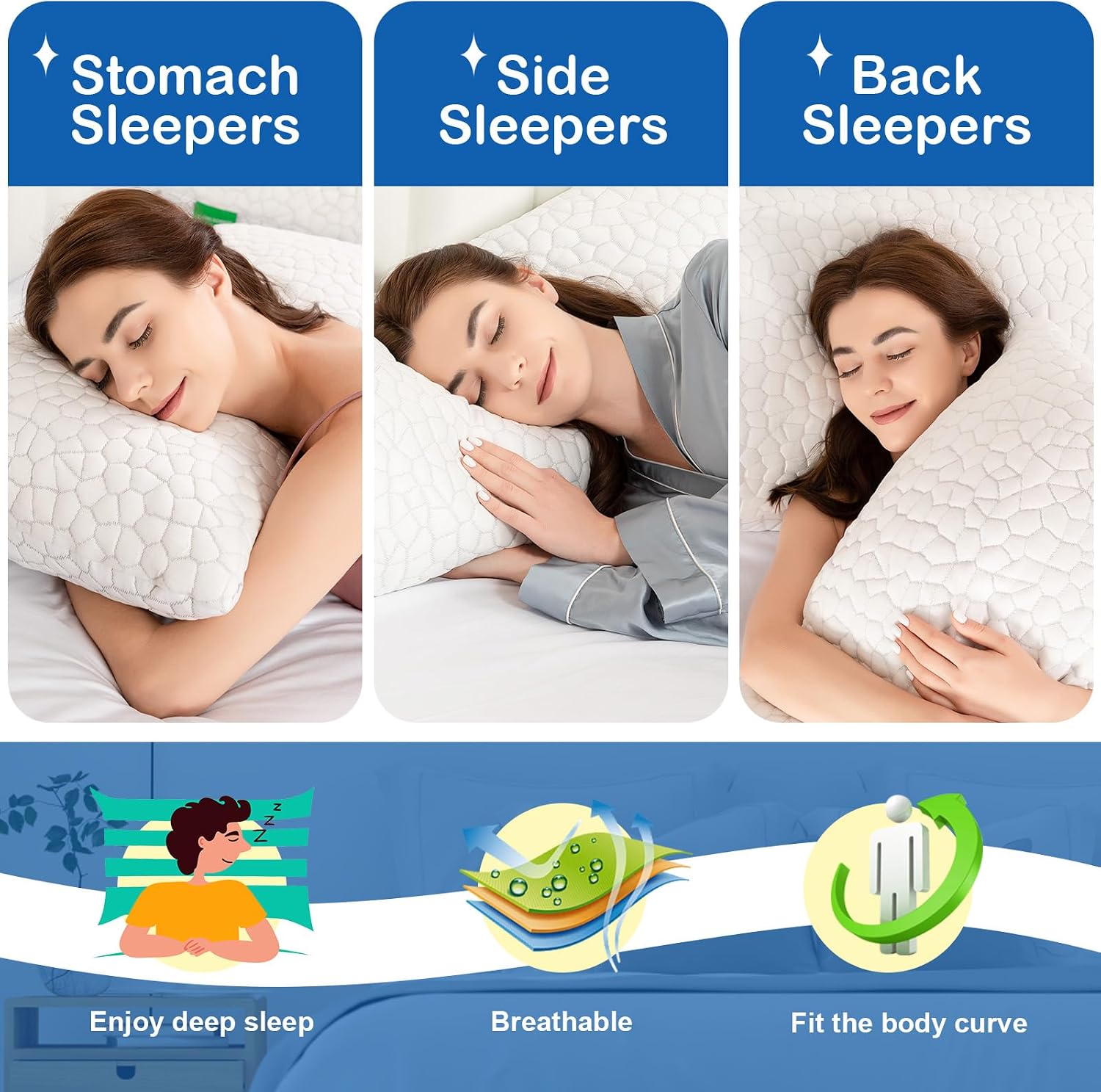 SUPA MODERN Cooling Pillow Queen Size Set of 2, CertiPUR-US Shredded Memory Foam Pillows for Sleeping, Cool Bed Pillows for Hot Sleepers, Adjustable Firm Pillow for Side,Back,Stomach Sleepers