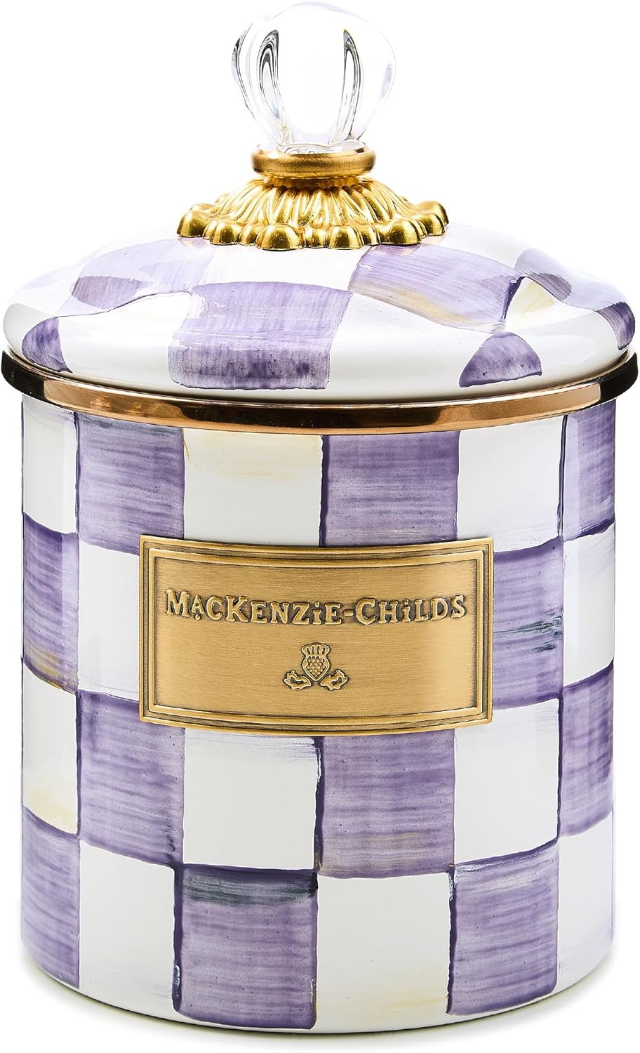 MACKENZIE-CHILDS Enamel Canister, Small, Black-and-White Courtly Check