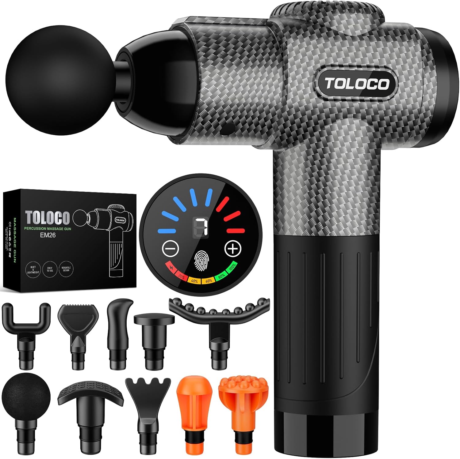 TOLOCO Massage Gun, Deep Tissue Back Massage for Athletes for Pain Relief, Percussion Massager with 10 Massages Heads & Silent Brushless Motor