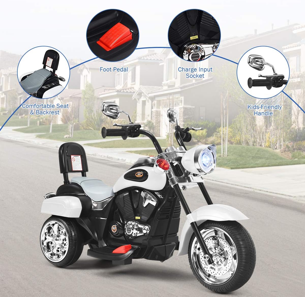 Costzon 6V Ride on Chopper Kids Motorcycle with Horn, Headlight (Red)
