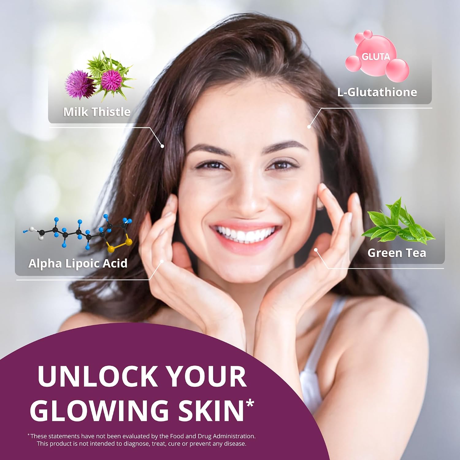 NuBest White - Glutathione 400mg & Milk Thistle Extract - Skin Brightening Supplement - Helps Beautiful and Radiant Skin - Antioxidant Supplement &
