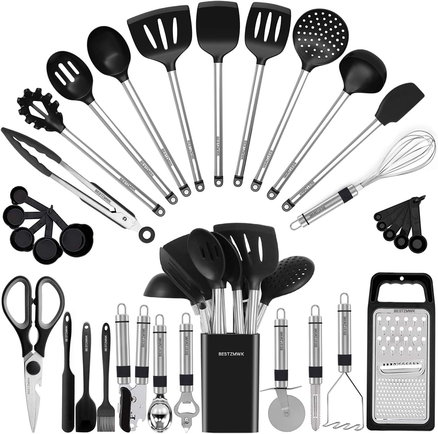 Kitchen Utensil Set-Silicone Cooking Utensils-33 Kitchen Gadgets & Spoons for Nonstick Cookware-Silicone and Stainless Steel Spatula Set-Best