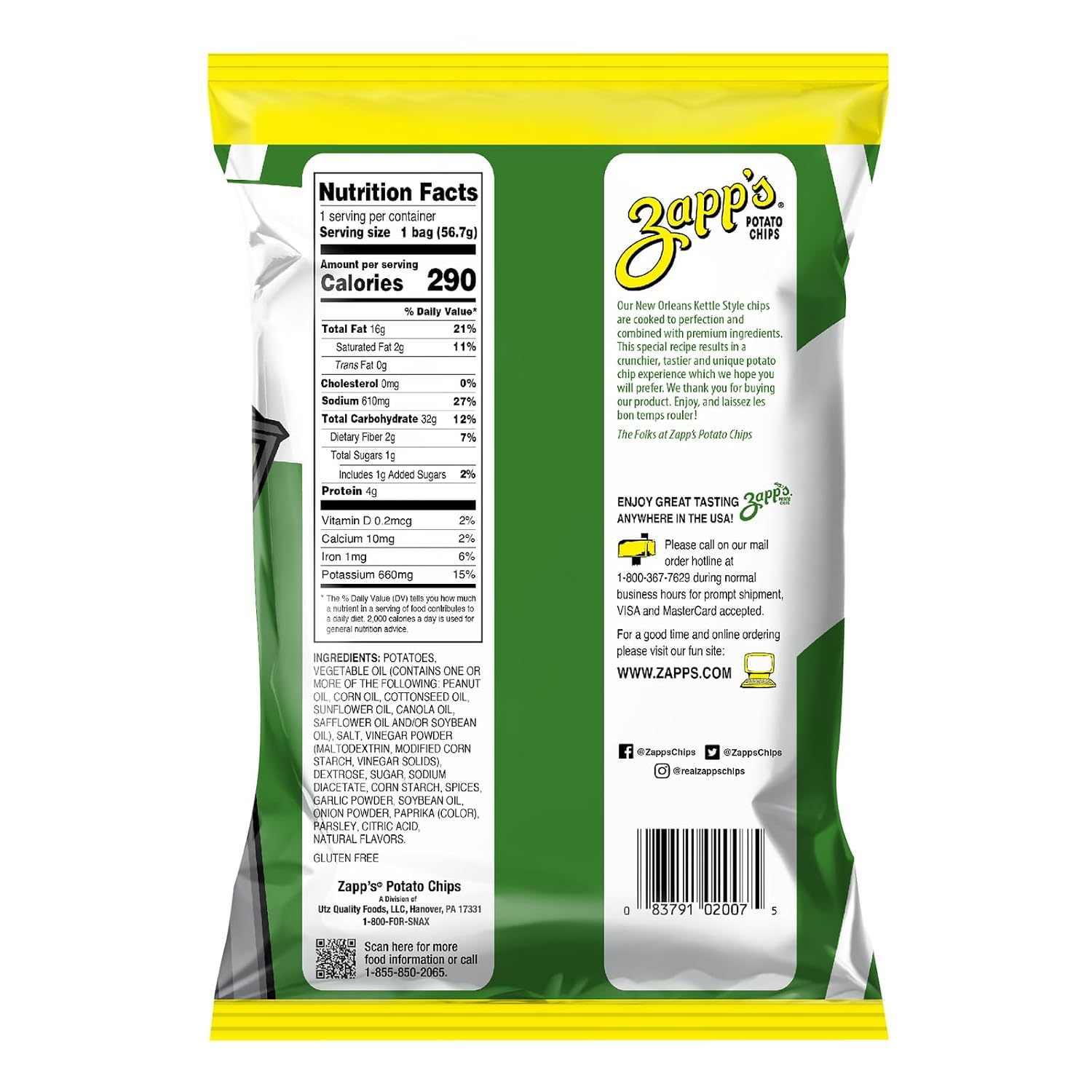 Zapp’s New Orleans Kettle-Style Potato Chips Hotter n Hot Jalapeno Flavor (2 oz Bags, 25 Count), Crunchy Chips with a Spicy Kick, Perfect On-The-Go, Gluten Free Snack