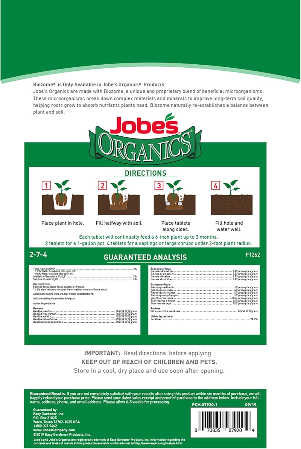 Jobe’s Organics All Purpose Fertilizer Spikes, Easy Plant Care Fertilizer for Vegetables, Flowers, Shrubs, Trees, and Plants, 50 Count