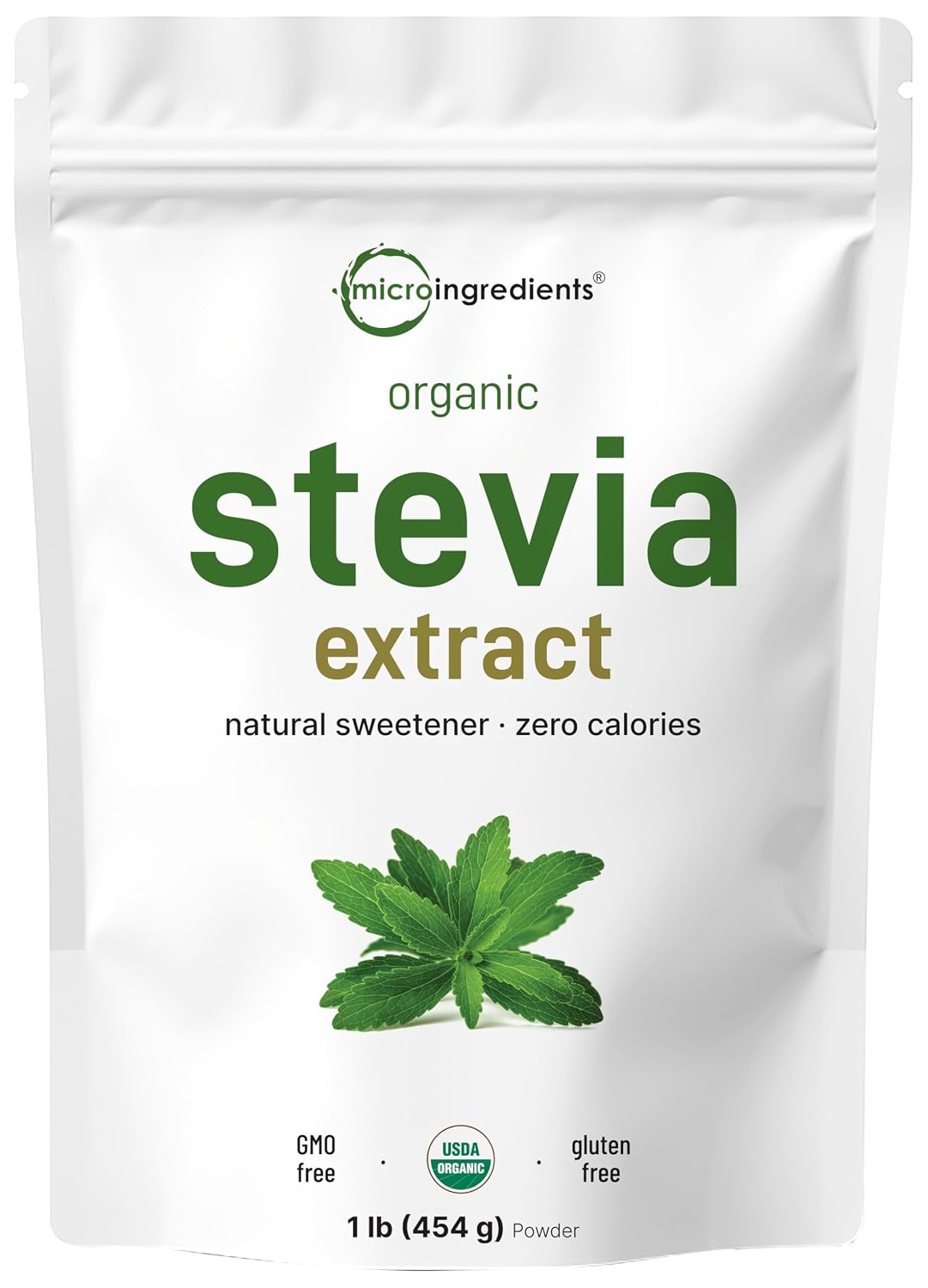 Micro Ingredients Pure Organic Stevia Powder, 8 Ounces, 1418 Serving, Highest Grade Green Leaf Extract Reb-A, Reduced Bitter Aftertaste, 0 Calorie, Natural Sweetener, Sugar Alternative, Keto Friendly