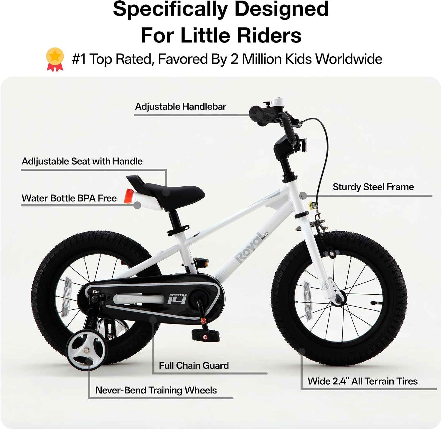 RoyalBaby Freestyle Kids Bike 12 14 16 Inch with Training Wheels, 18 Inch with Kickstand, Bicycle for Ages 3-10 Years Boys Girls