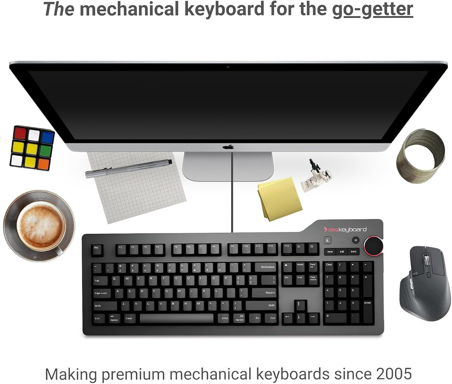 Das Keyboard 4 Professional for Mac Wired Mechanical Keyboard, Cherry MX Blue Mechanical Switches, 2-Port USB 3.0 Hub, Volume Knob, Aluminum Top (104 Keys, Black)