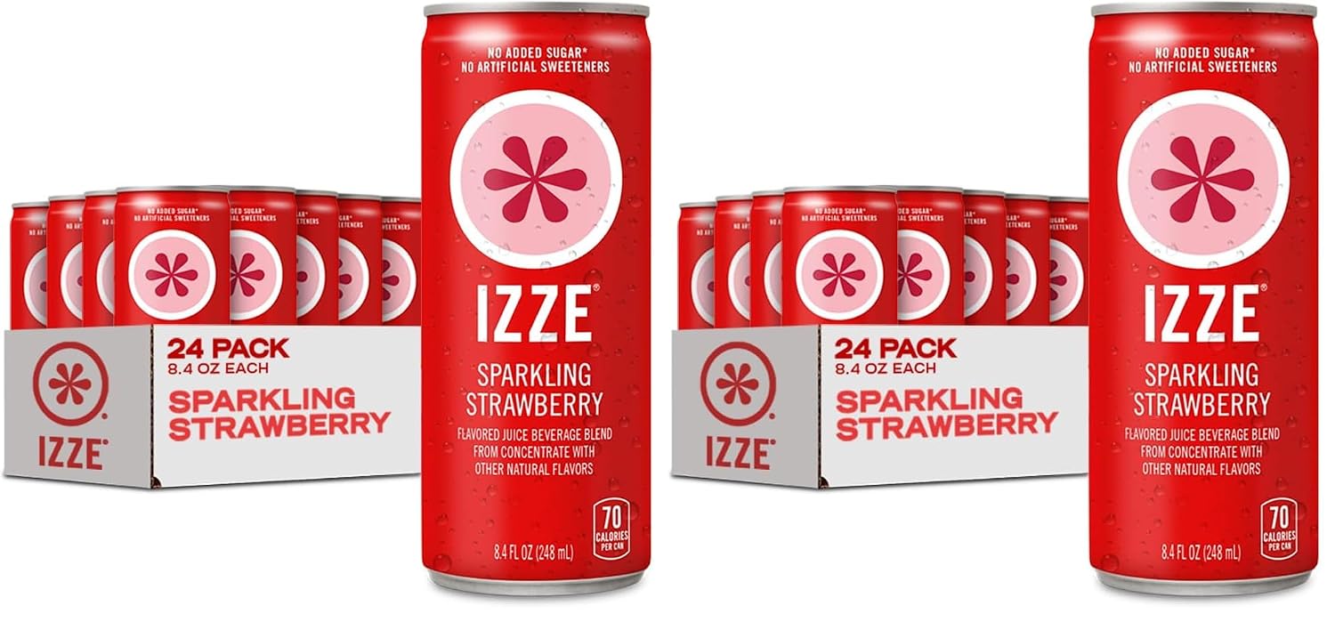 IZZE Sparkling Water Juice Beverage Blend, Pineapple, No Sugar Added, 8.4 FL OZ, 24 Cans