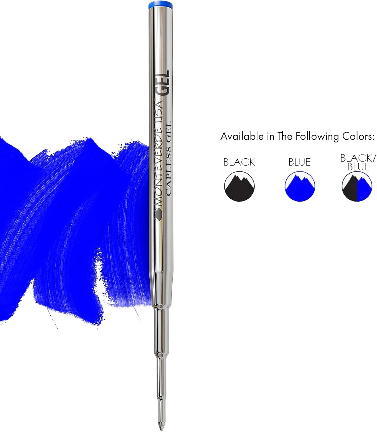 Monteverde Capless Gel Refill to Fit Montblanc, Medium, Blue, 2 Pack