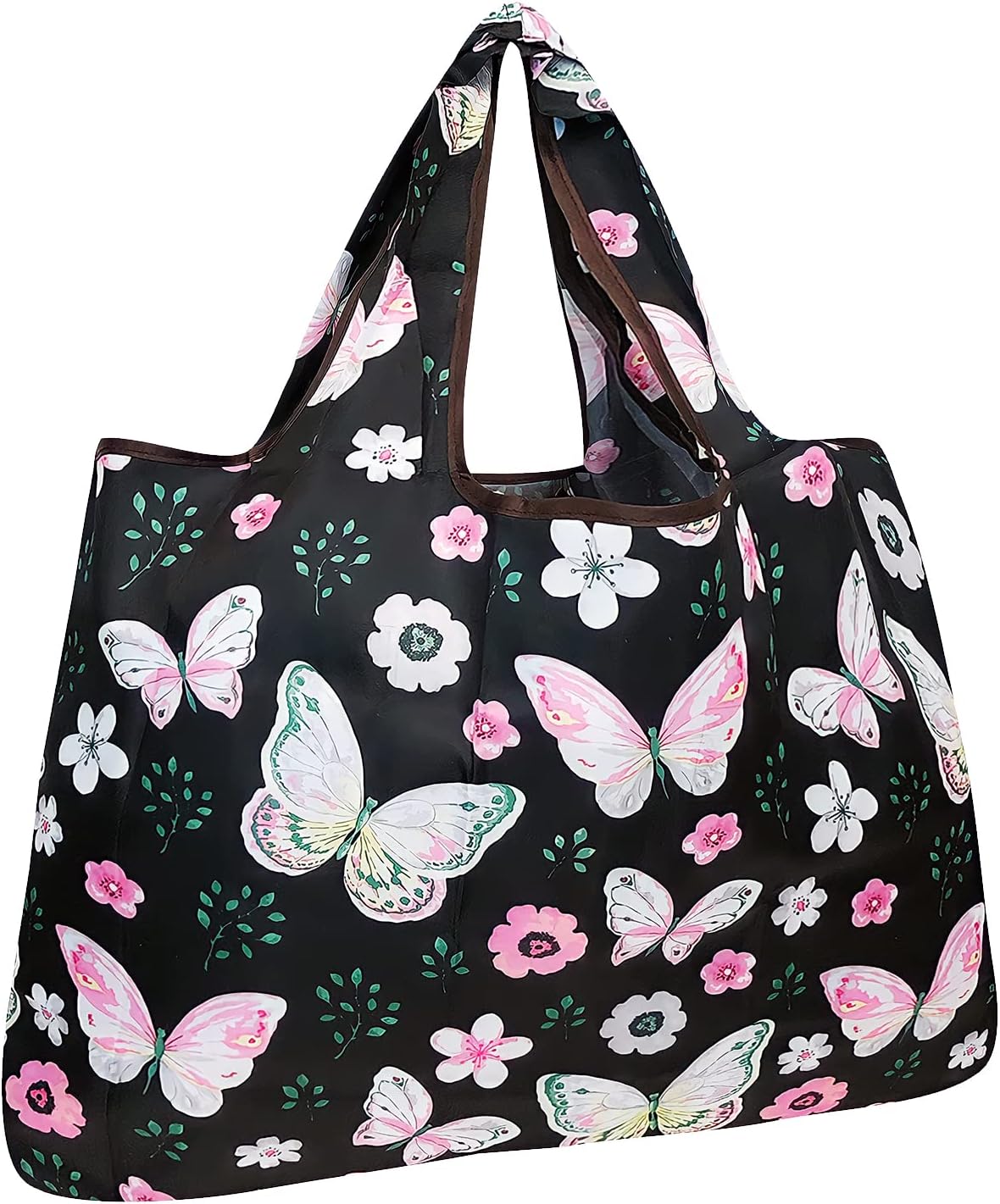 allydrew Large Foldable Tote Nylon Reusable Grocery Bags, Gray Ferns