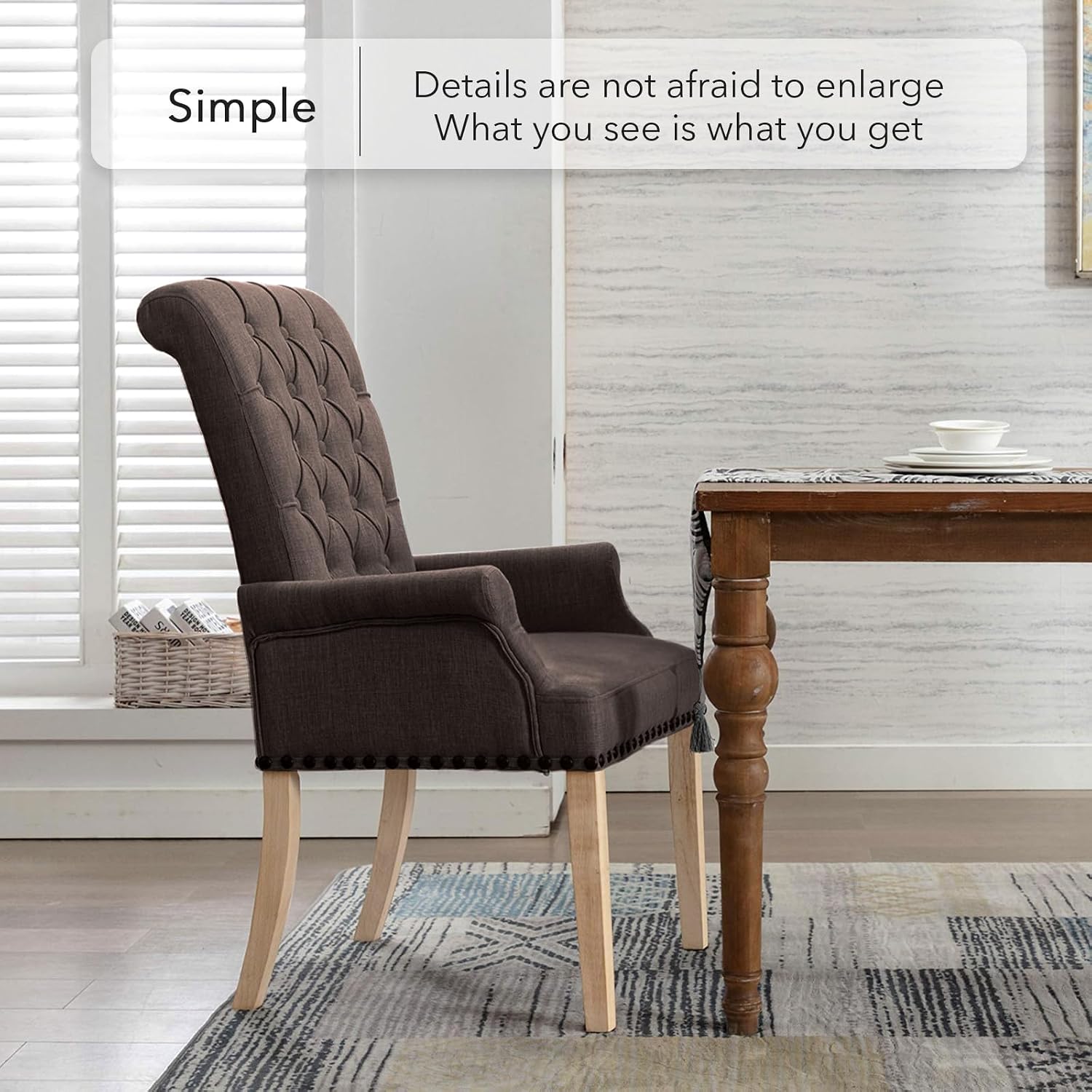 adochr Dining Chairs with Arms,Linen High Back Dining Room Chairs, Beige