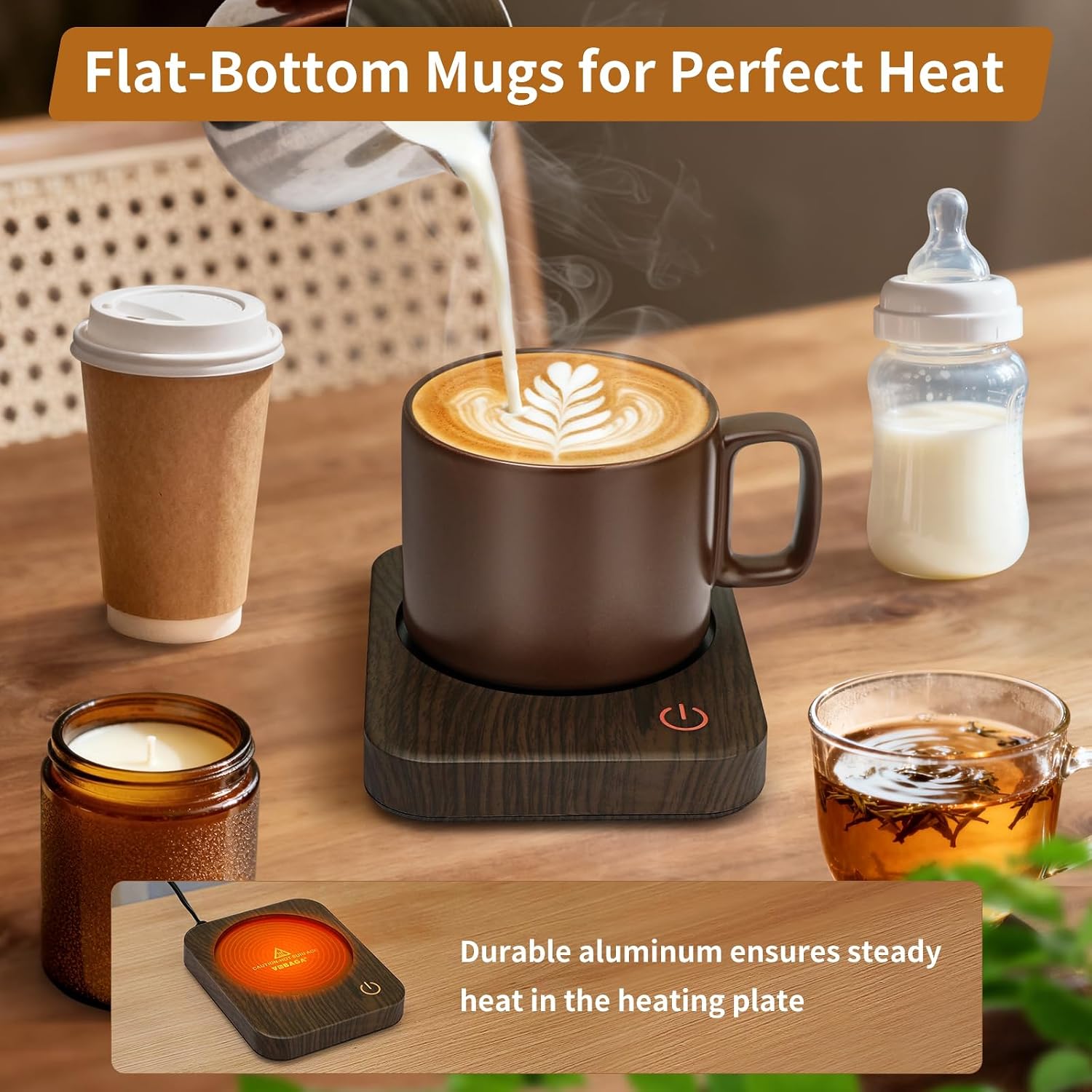 VOBAGA Coffee Mug Warmer for Desk with Auto Shut Off & 3-Temp Settings, Coffee Cup Warmer with Smart Safety Alert Home Office Accessory