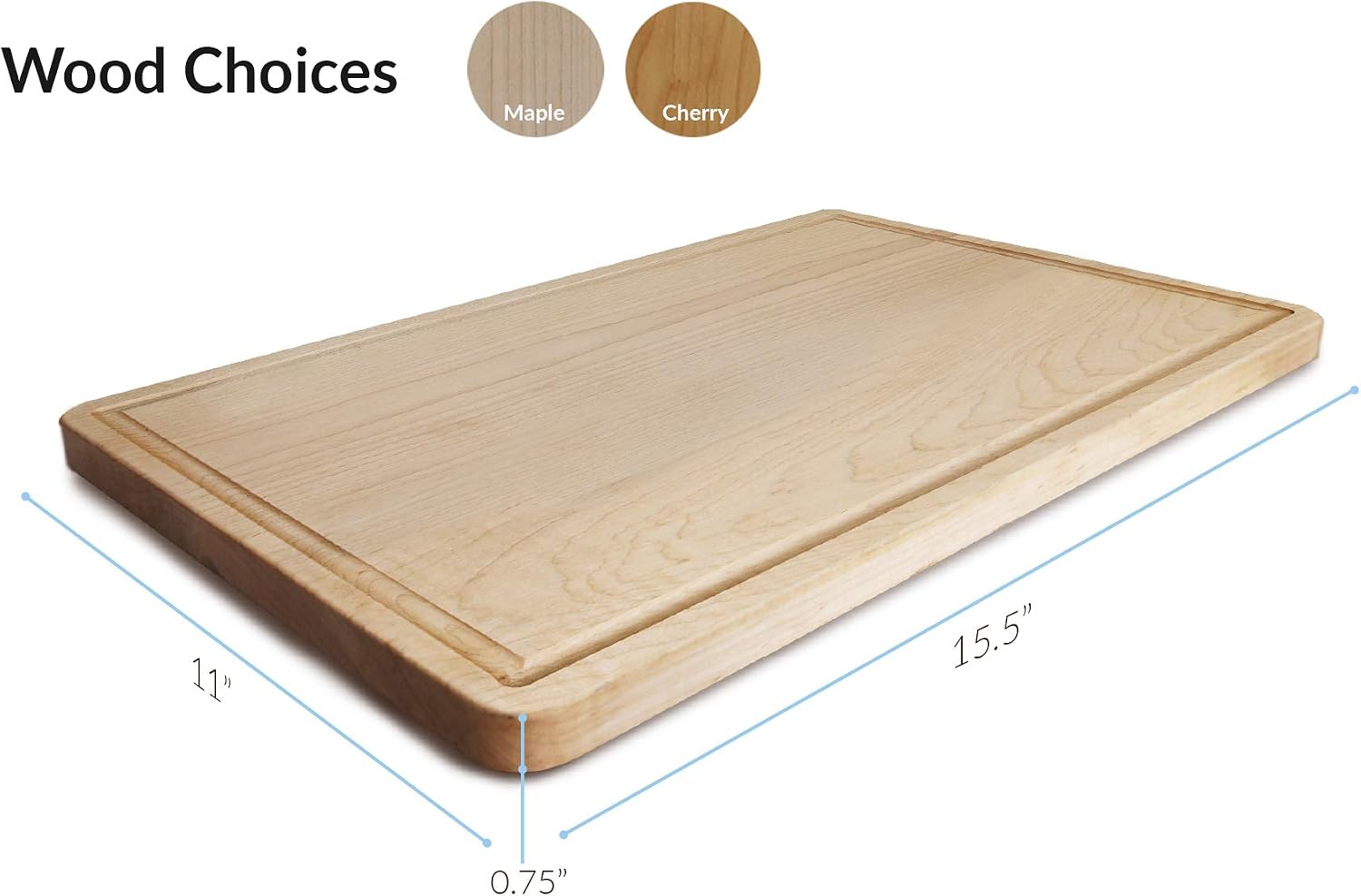 Casual Home Delice Rectangle Juice Drip Groove Cutting Board 15.5" Wx11 Dx0.75 H, Maple