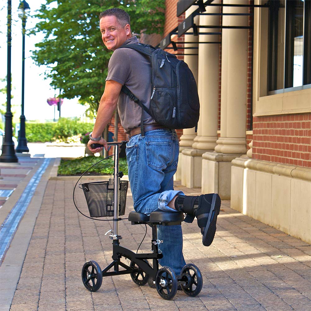 Roscoe Medical Knee Scooter for Adults for Foot Surgery, Foldable & Adjustable Knee Walker for Broken Foot & Leg Injuries, Crutch Alternative, Knee Rover, Dual Pad, (Up to 350lbs, 8' Wheels), Black