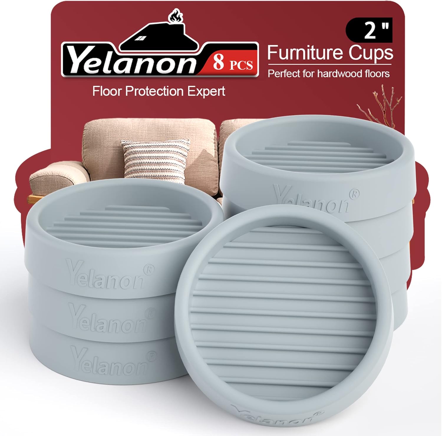 Yelanon Furniture Coasters 8 Pcs 3" Square Brown Caster Cups for Hardwood