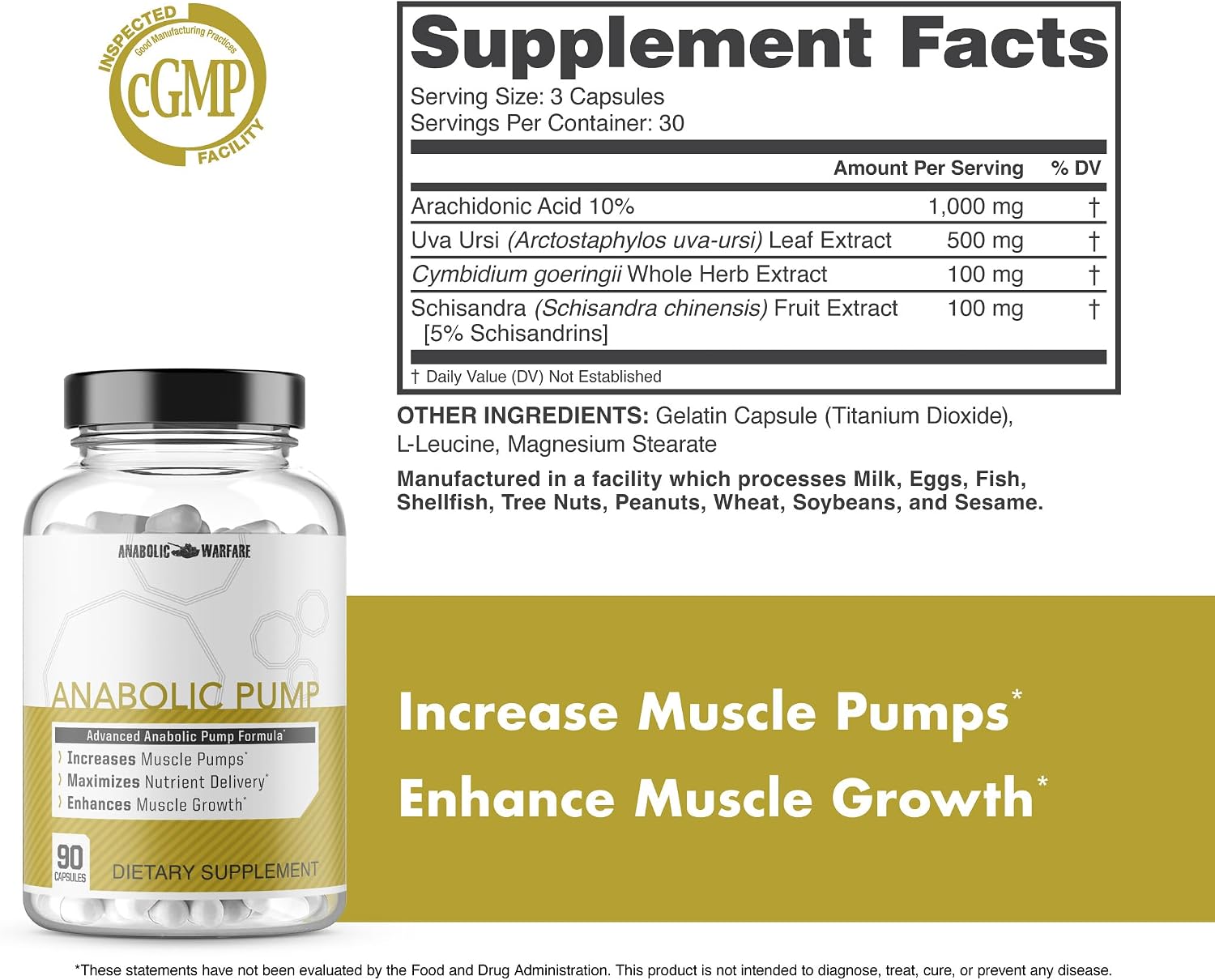 Anabolic Warfare Anabolic Pump – Arachidonic Acid Muscle Builder for Men – Stimulant-Free Pump & Muscle Growth Support Capsules with Uva Ursi
