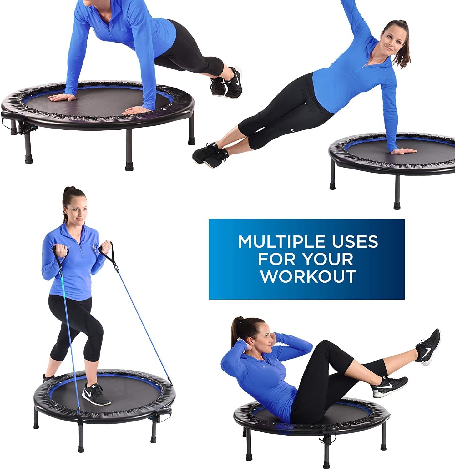 Stamina 36" Foldable Mini Trampoline Rebounder for Adults with Smart Workout App, Black - Portable Fitness Equipment for Home Gym, Cardio and Jumping Training Exercise