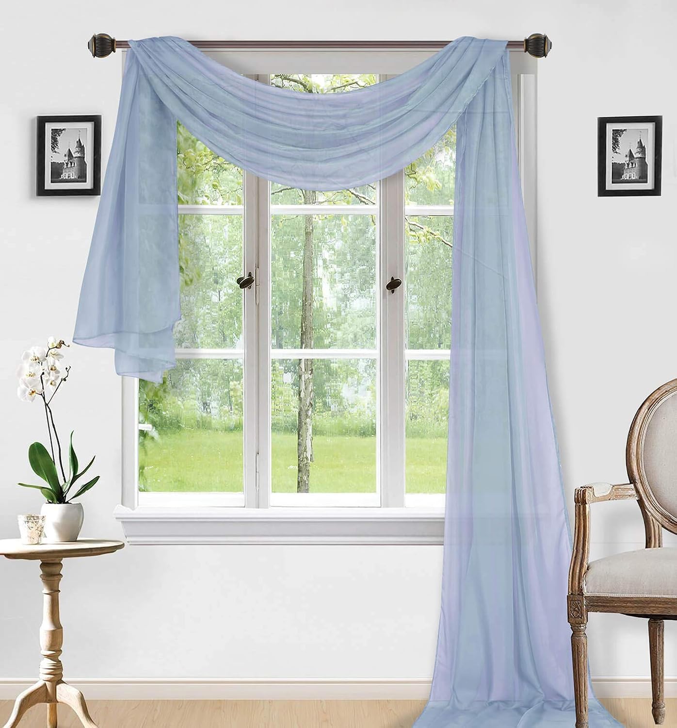 Sapphire Home Window Scarf Valance Curtains - Extra Long Sheer Valances for Windows - Voile Swag Curtains for Living Room, Kitchen, and Bedroom Decor