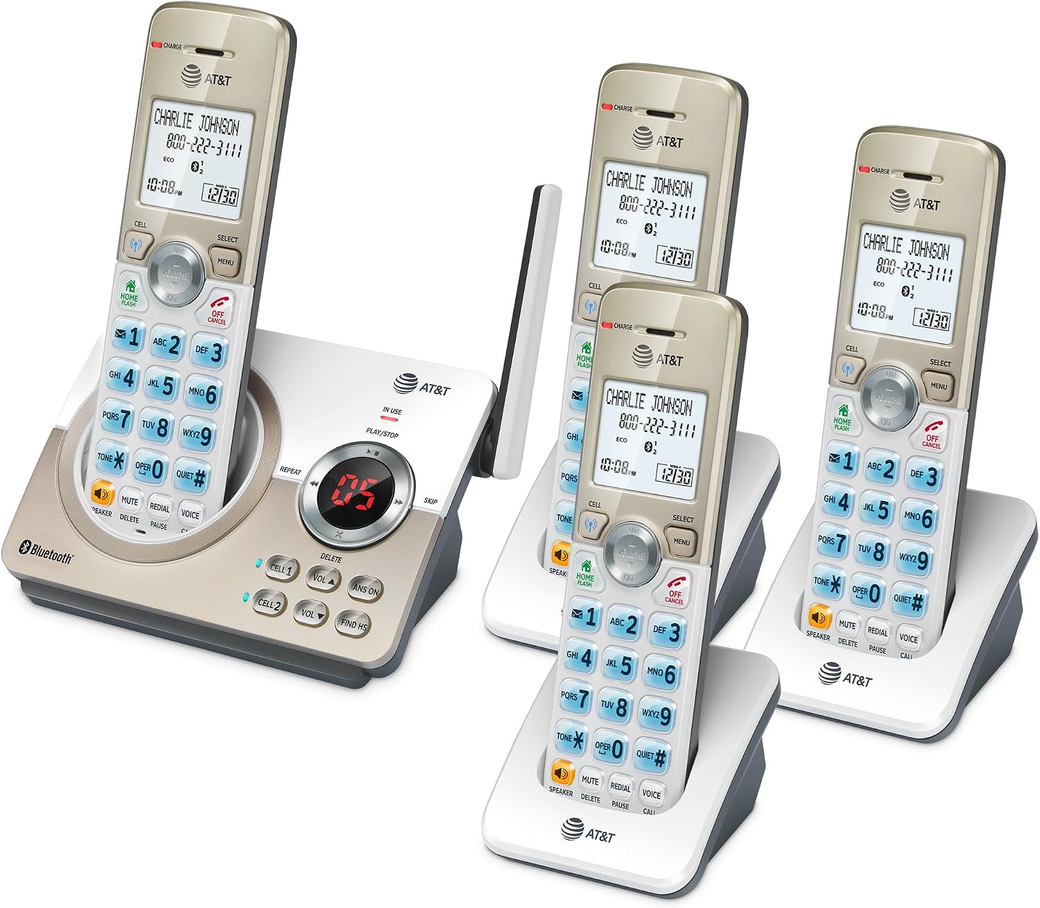 AT&T DL72219 DECT 6.0 2-Handset Cordless Phone for Home with Connect to Cell, Call Blocking, 1.8" Backlit Screen, Big Buttons, intercom
