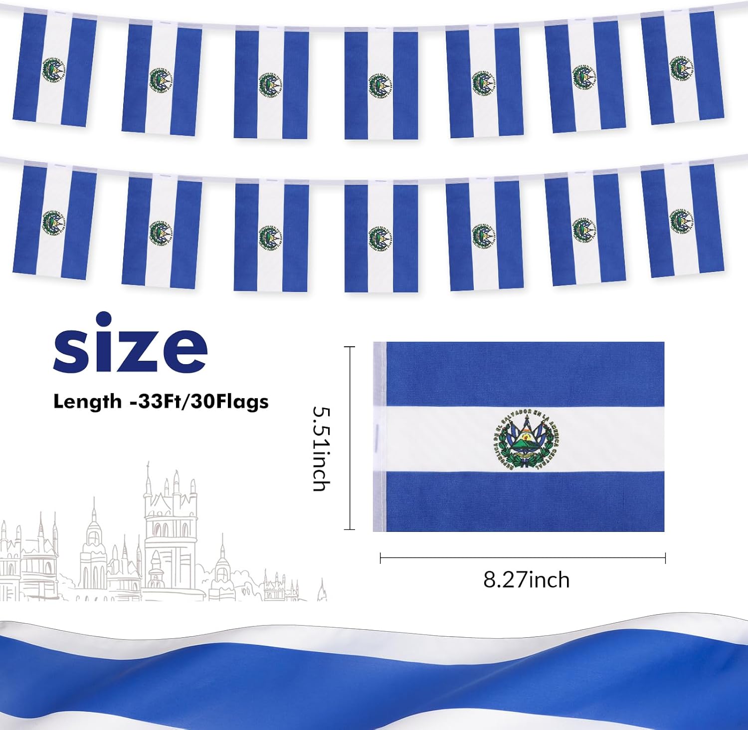 Nicaragua Flag Banner, Small Mini Nicaraguan Flags Patriotic Decoration for Party, Classroom, Sports Events, 33 Feet 30 Flags