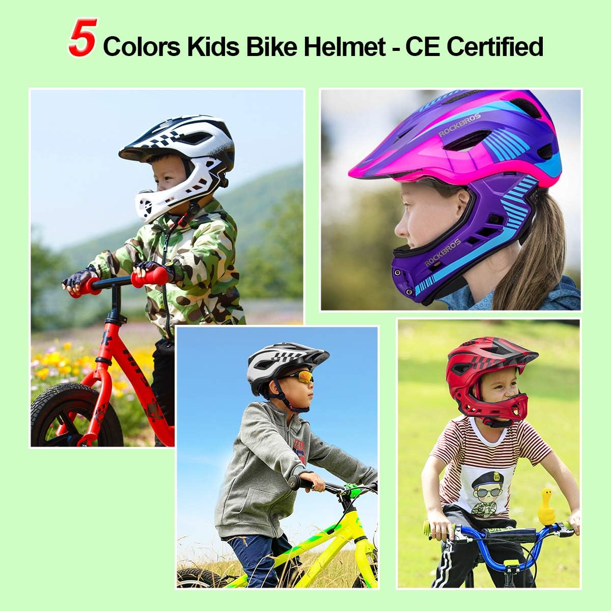 ROCKBROS Kids Full Face Bike Helmet Lightweight Detachable MTB Helmet