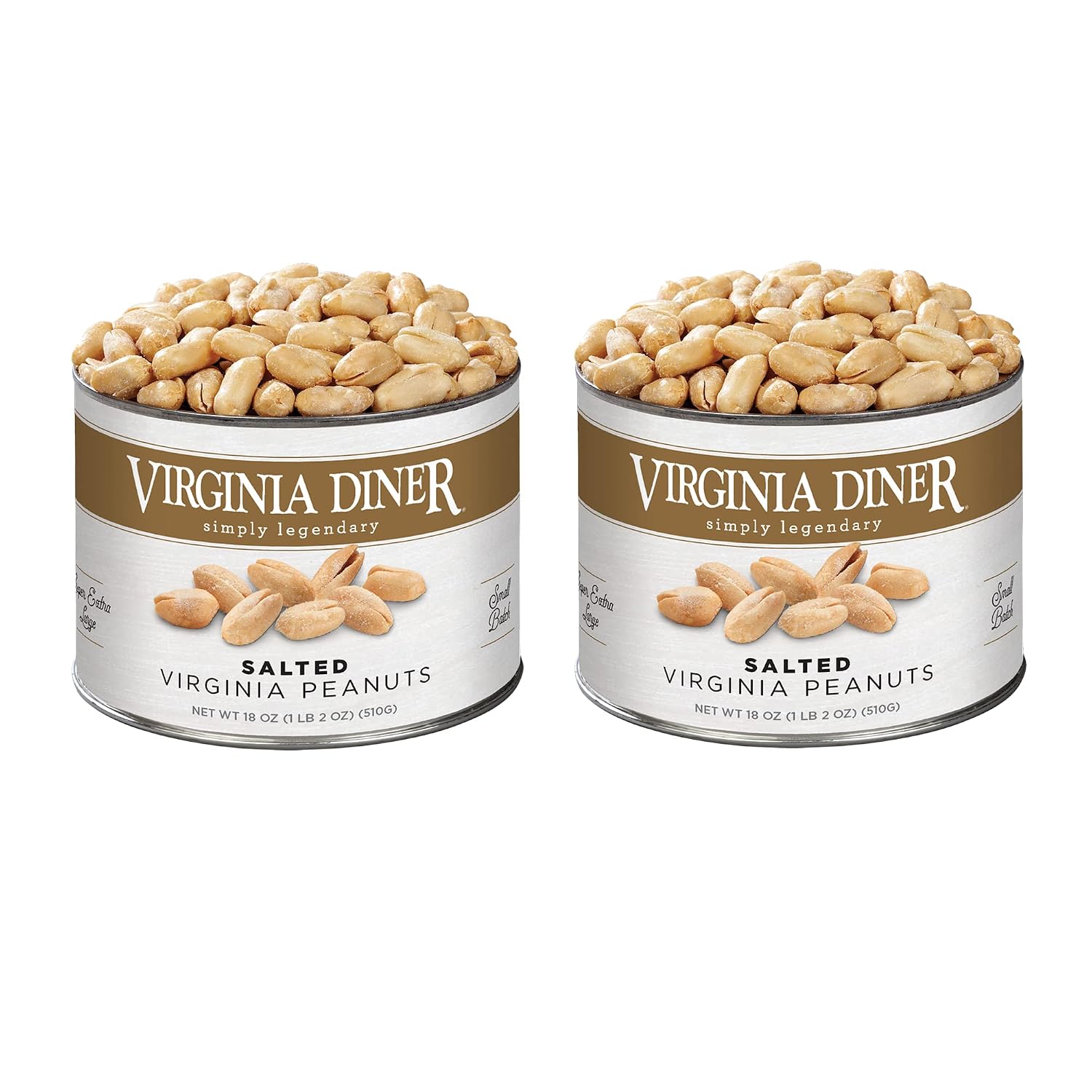 Virginia Diner Salted Virginia Peanuts - XL Gourmet Peanuts Non-GMO, Preservative Free Gifts from Virginia Since 1929-18 Oz Can