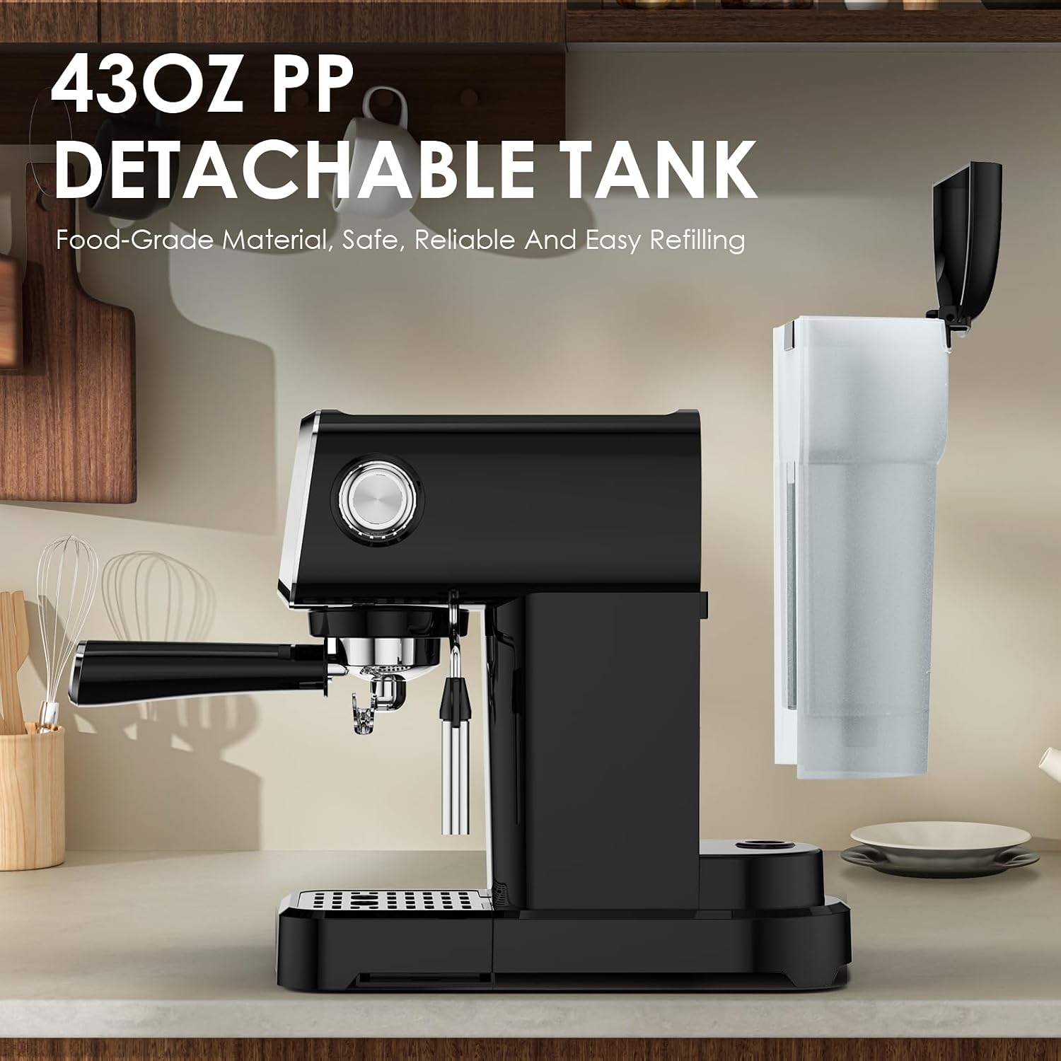Plum chef Espresso Machine 20 Bar, Household Coffee Maker with Milk Frother Steam Wand, Pressure Gauge, 54oz Large Water Tank, Low Noise Fast Brew for Cappuccino Latte Macchiato Home Office