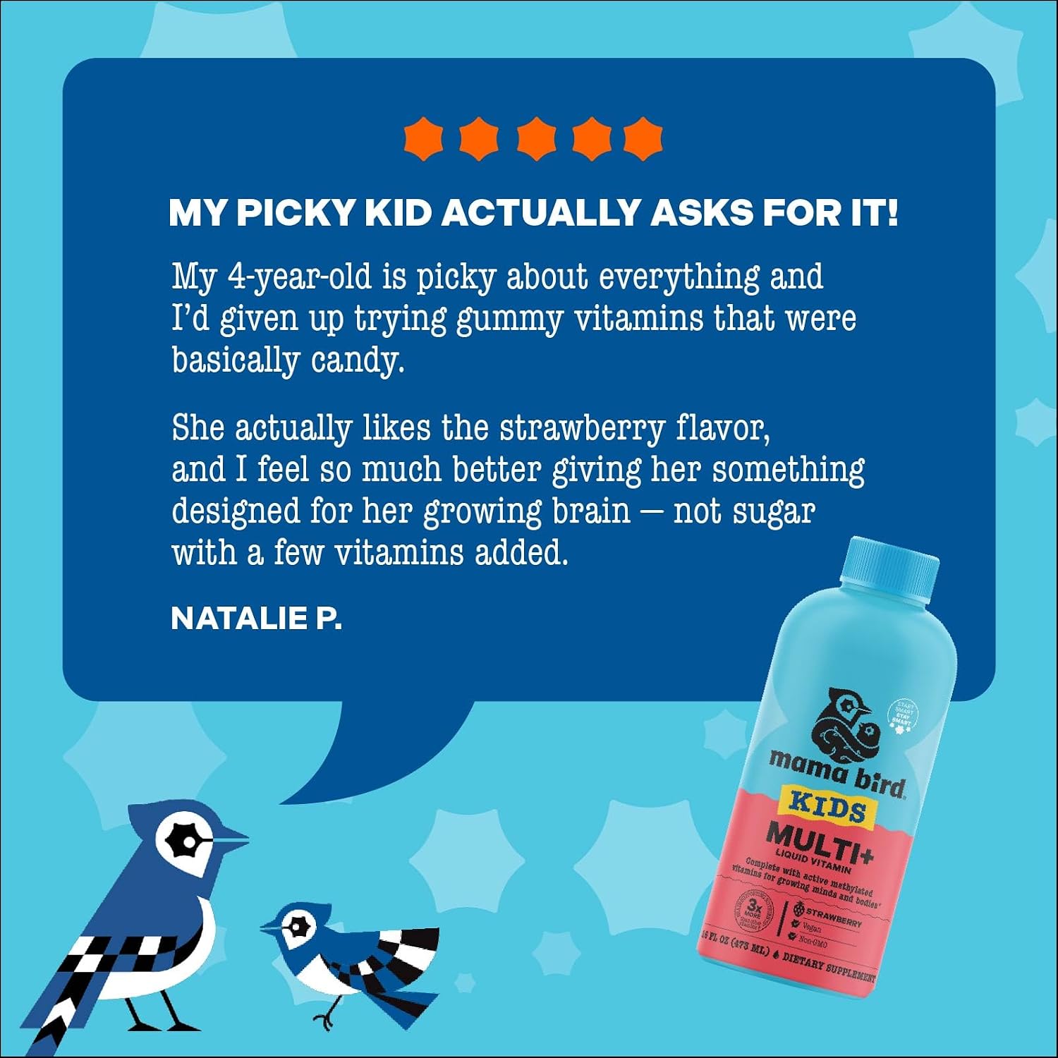 Mama Bird - Award-Winning Kids Multi+ Liquid Vitamins (31 Servings) Tropical - Active Methylated Vitamins, Kids Multivitamin - Organic Superfoods, Enzymes - Vegan, Gluten Free, Non GMO - 16 fl oz