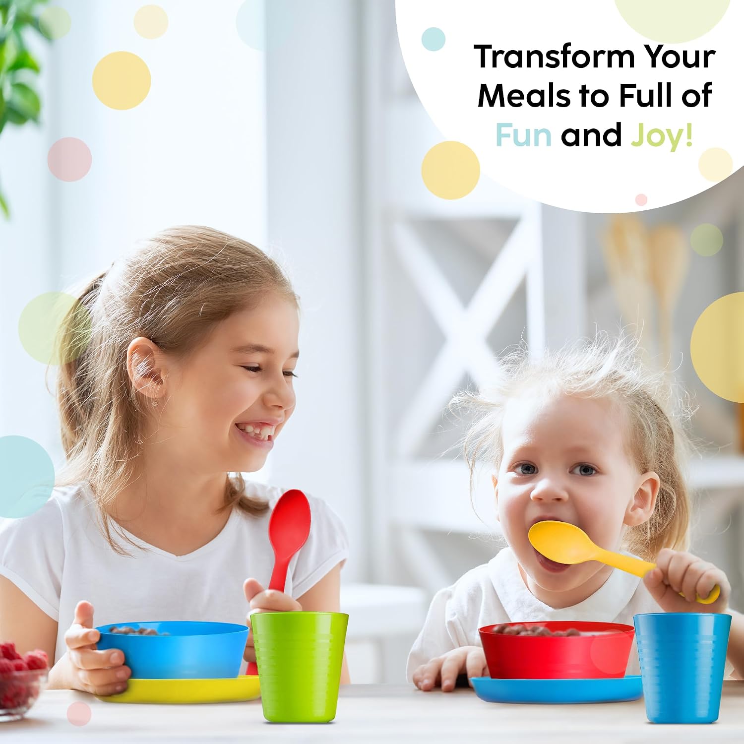 Plaskidy Kids Dinnerware Set for 4-24 Piece Plastic Childrens Dishes Dinnerware Sets Microwave/Dishwasher Safe BPA Free - Toddler Dinner Set