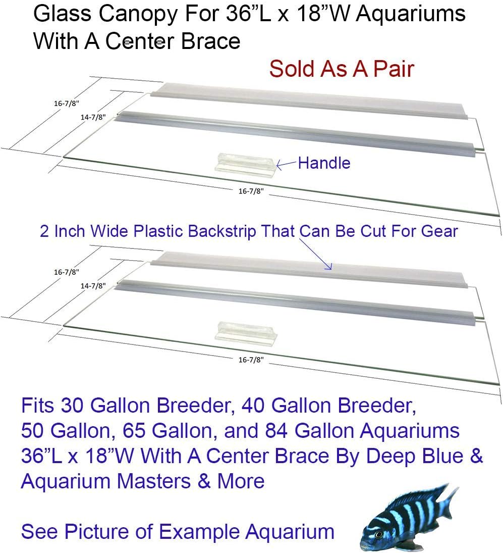 Glass Canopy Two PIECE Set for 30 BR, 40 BR, 50, 65, 84 Gallon Tanks 36"x18" for Aquariums with A Center Brace, AM33618
