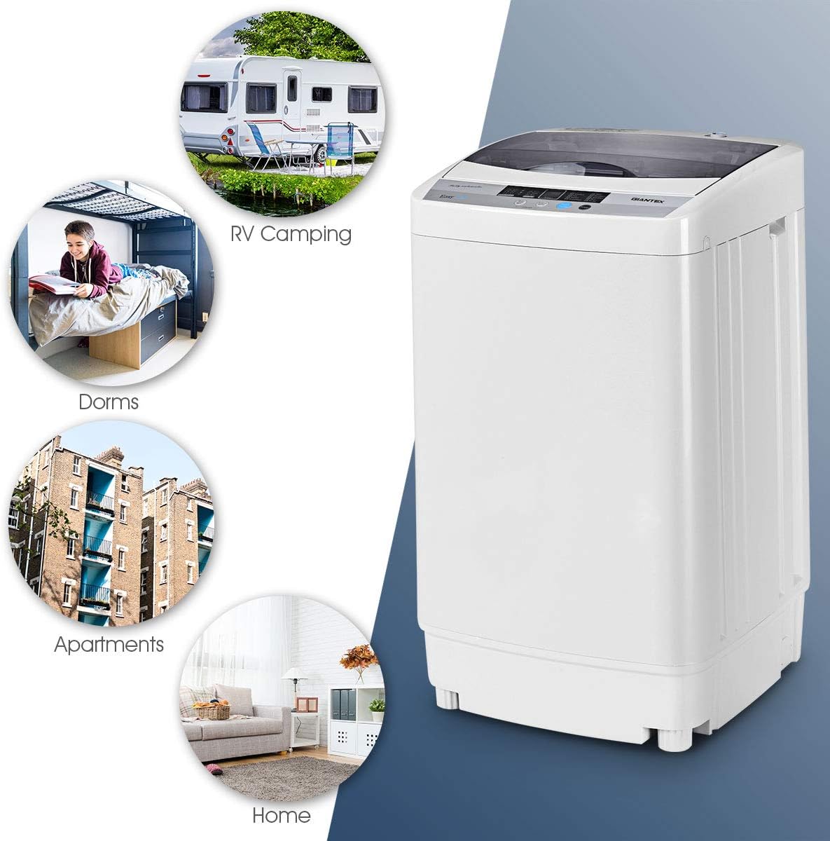 Giantex Full-Automatic Washing Machine Portable Compact 1.34 Cu.ft Laundry Washer Spin with Drain Pump