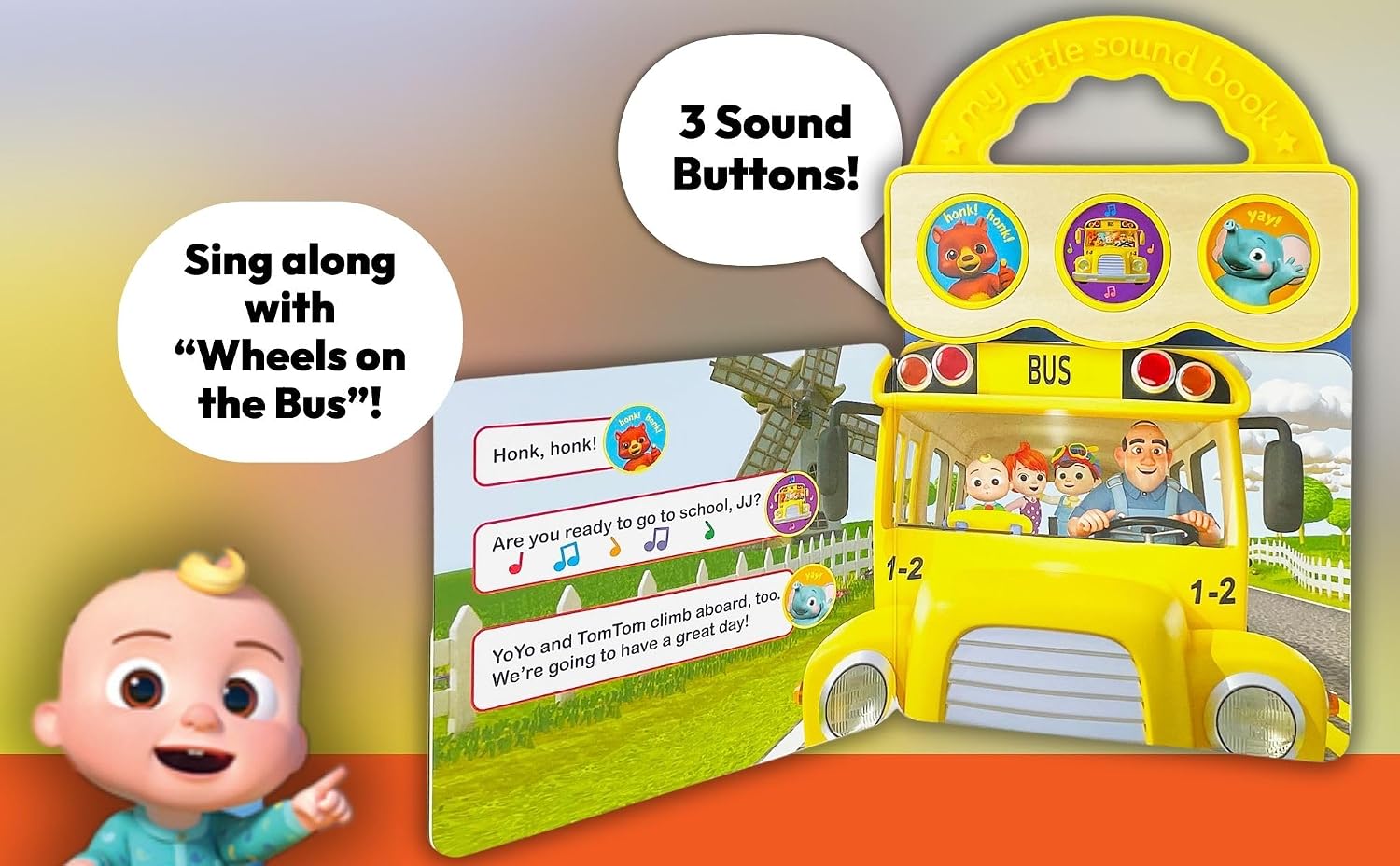 CoComelon Wheels on the Bus: 3-Button Sound Board Book for Babies and Toddlers, Ages 1-4