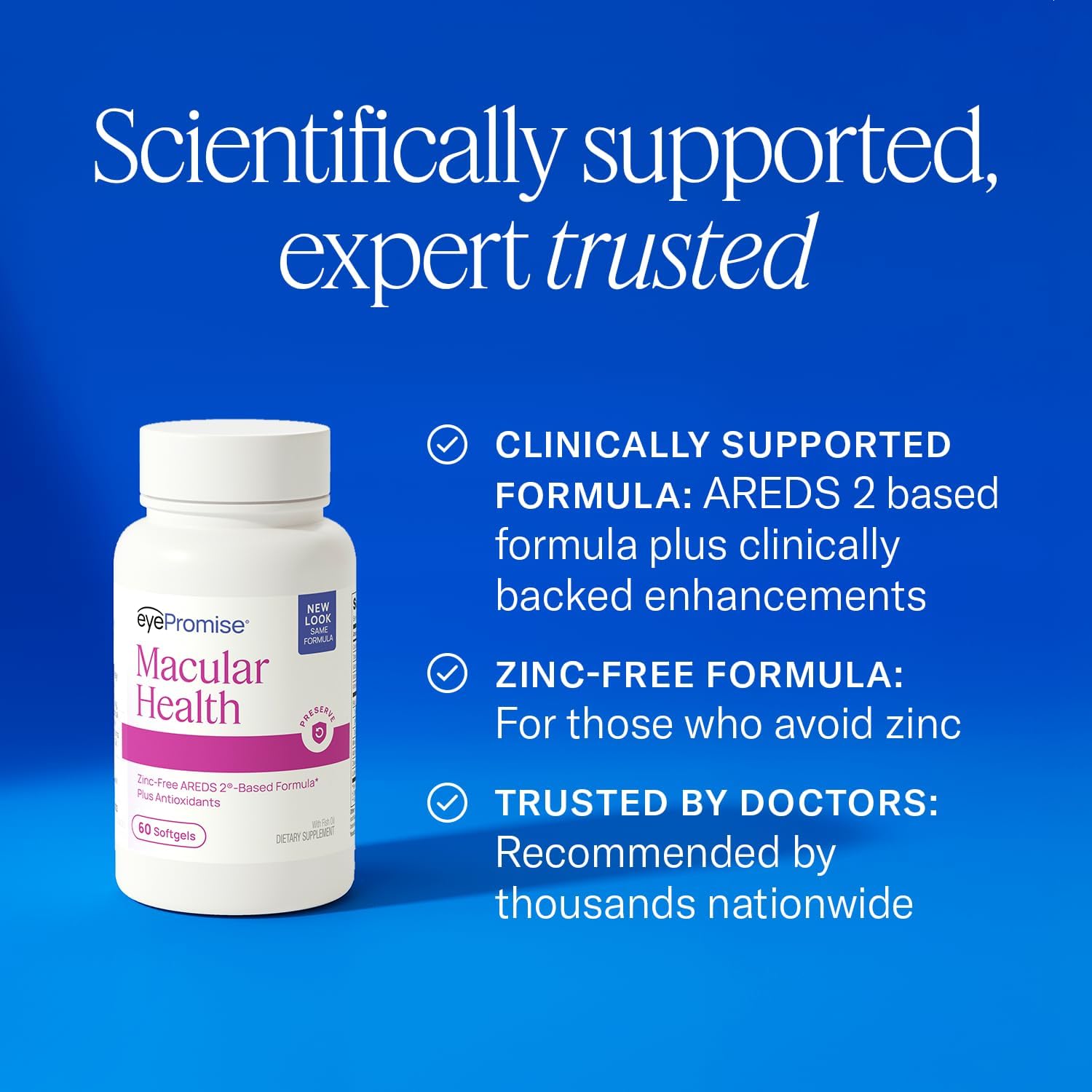 EyePromise Macular Health Eye Vitamins - 60 Softgels, 30-Day Supply | Zinc-Free Eye Health Supplements for Macular Support with Omega 3, Fish Oil