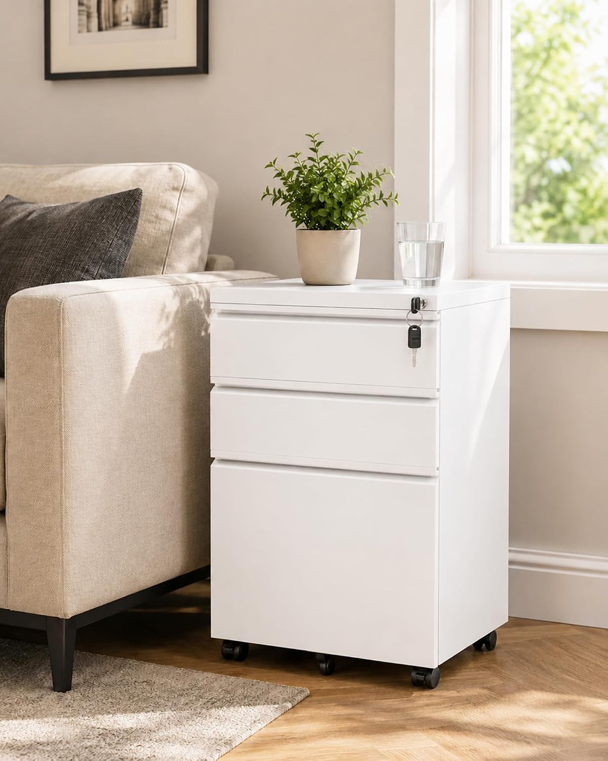 3 Drawer Mobile File Cabinet with Lock, Under Desk Metal Filing Cabinet for Letter/Legal/A4 Size, Fully Assembled Except Casters, Rolling Office Organizer for Home Office, Black